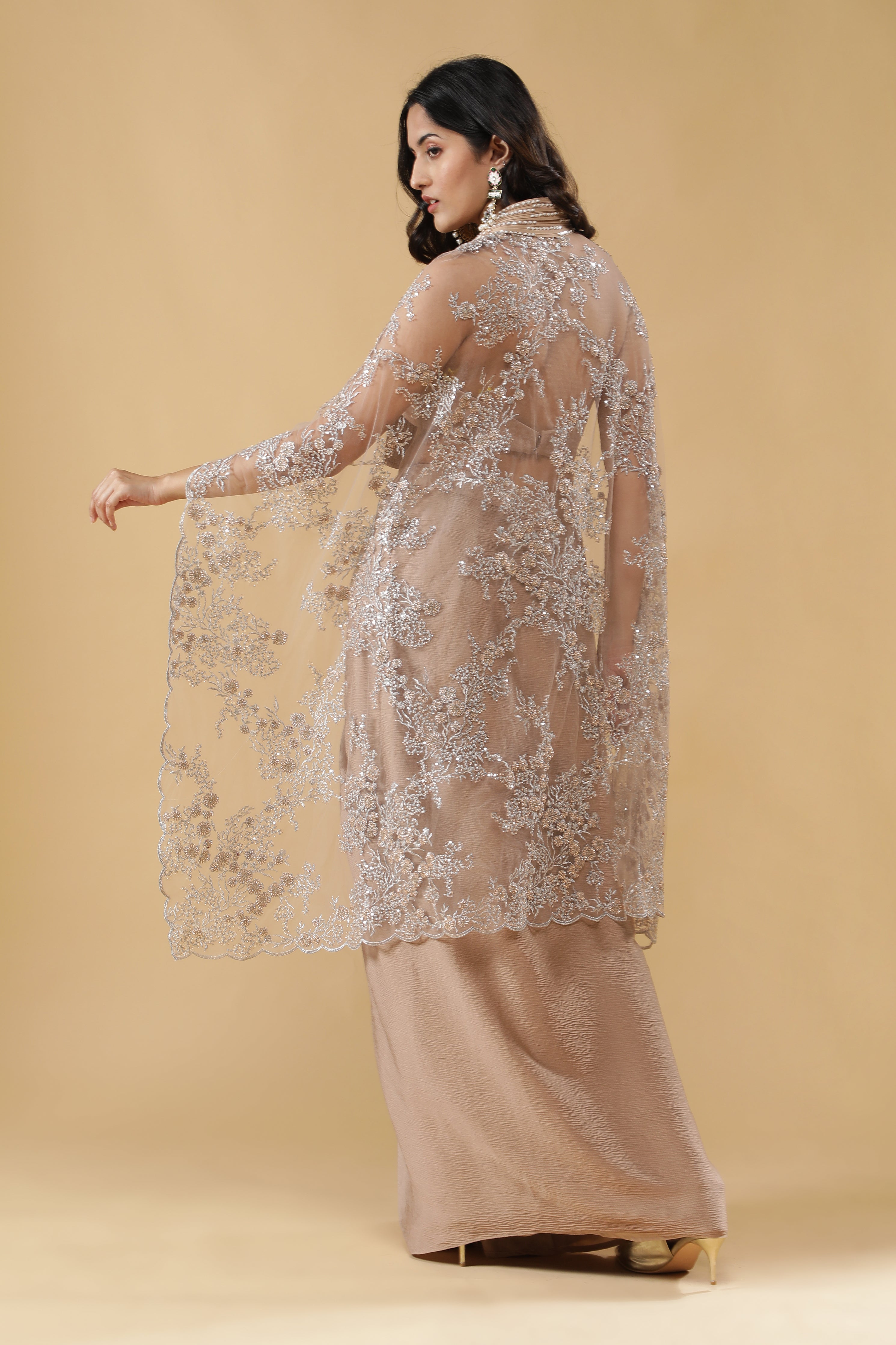 Champagne Gold Crushed Silk Skirt Set