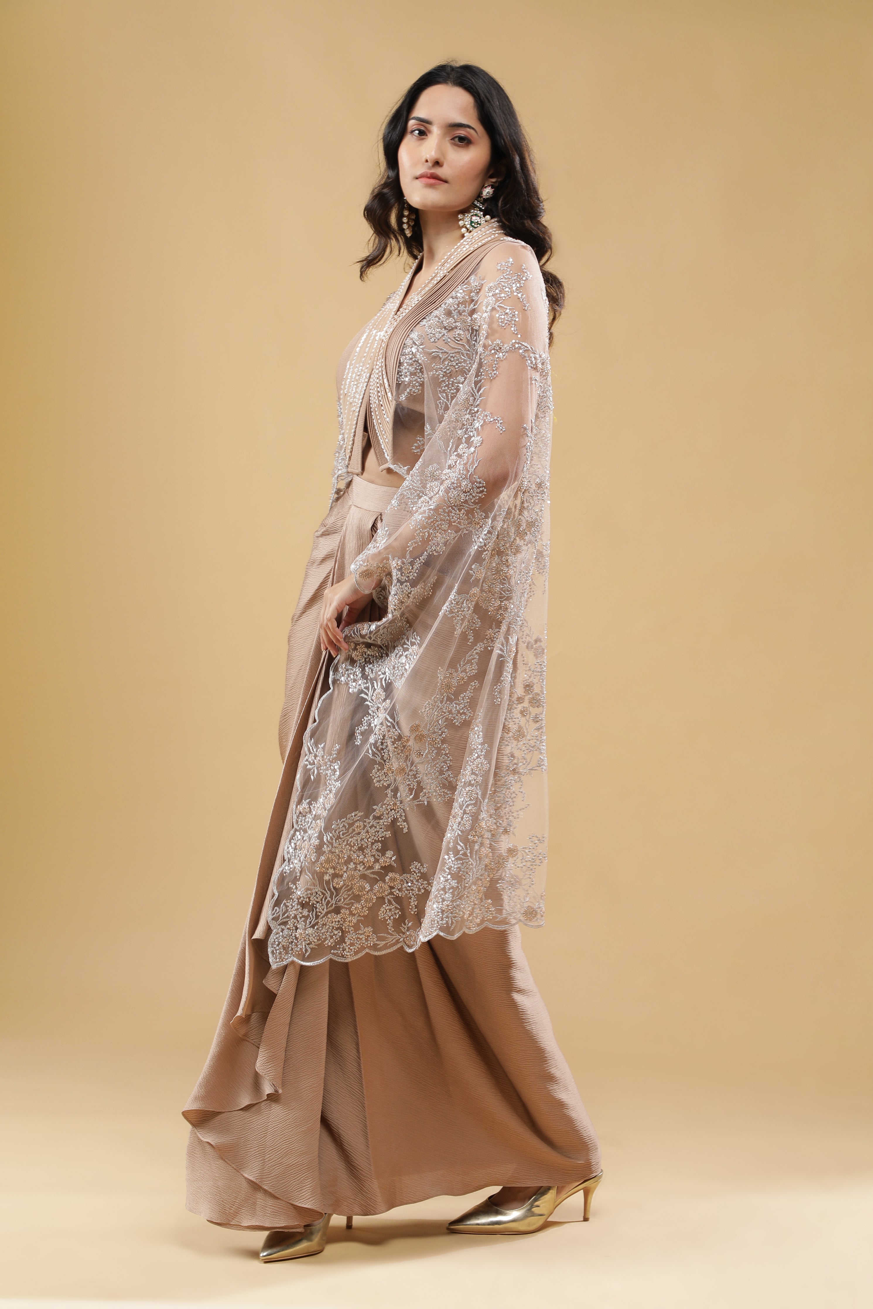 Champagne Gold Crushed Silk Skirt Set