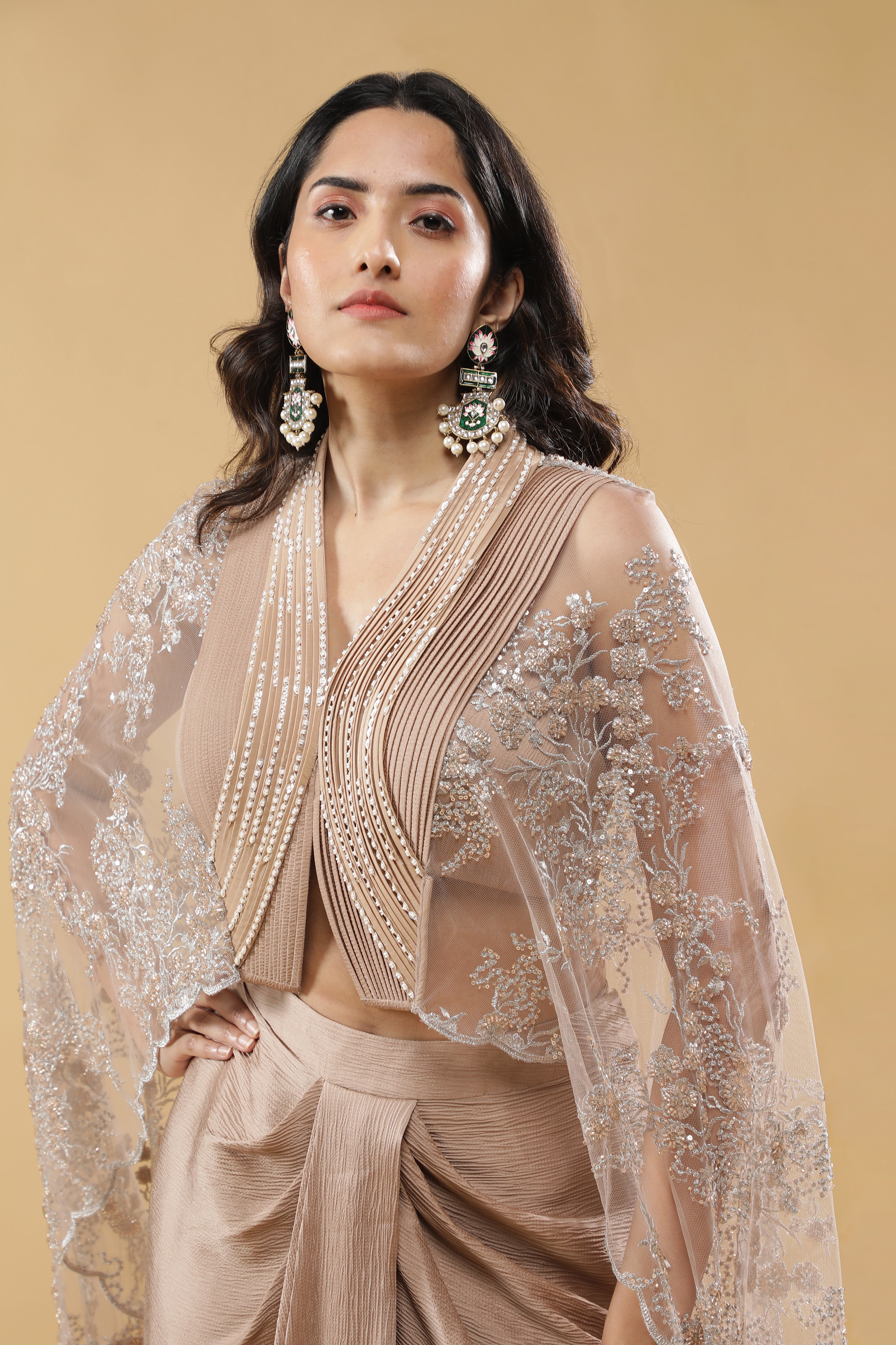 Champagne Gold Crushed Silk Skirt Set