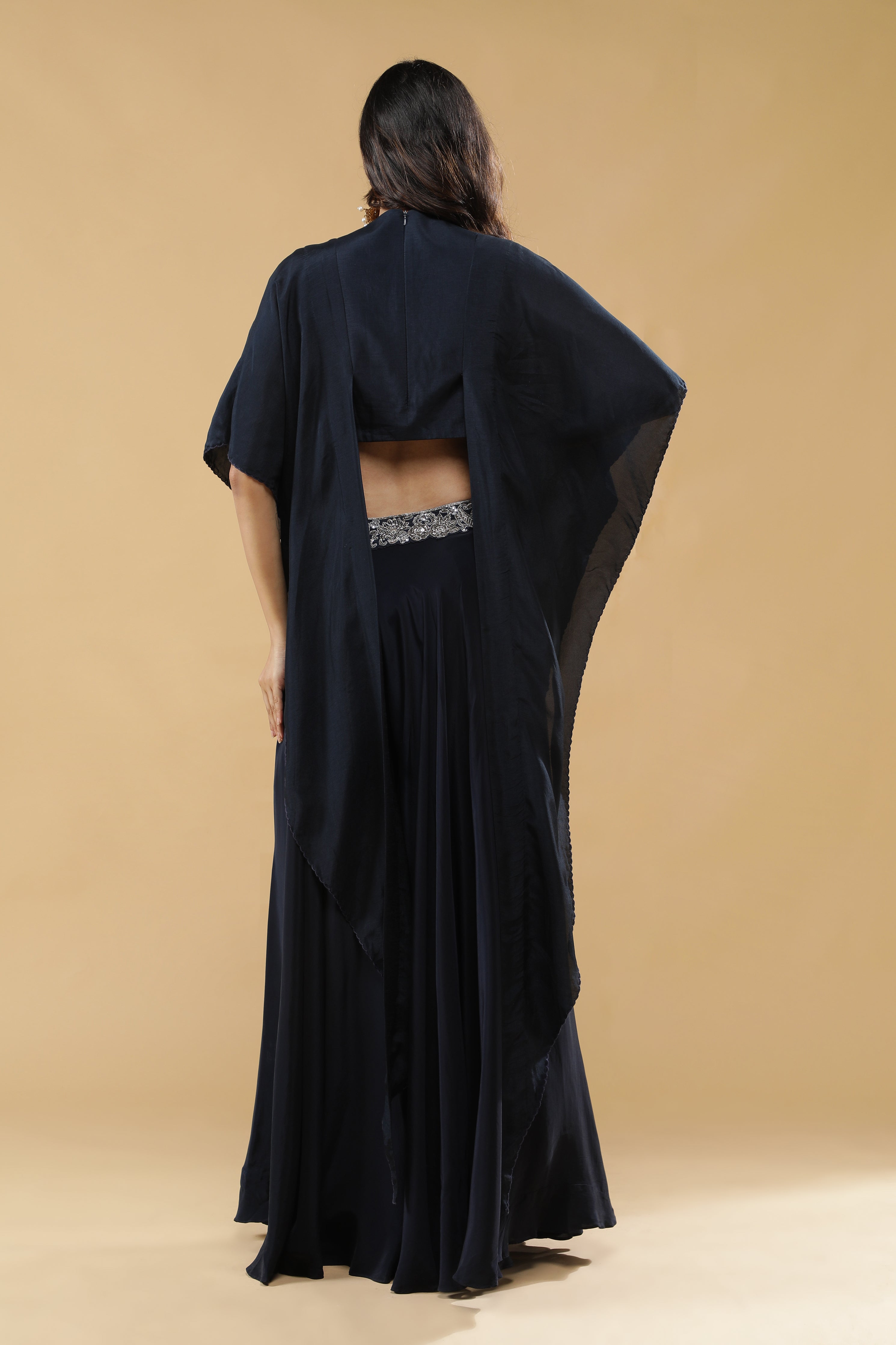 Navy Blue Crepe Silk Palazzo Set