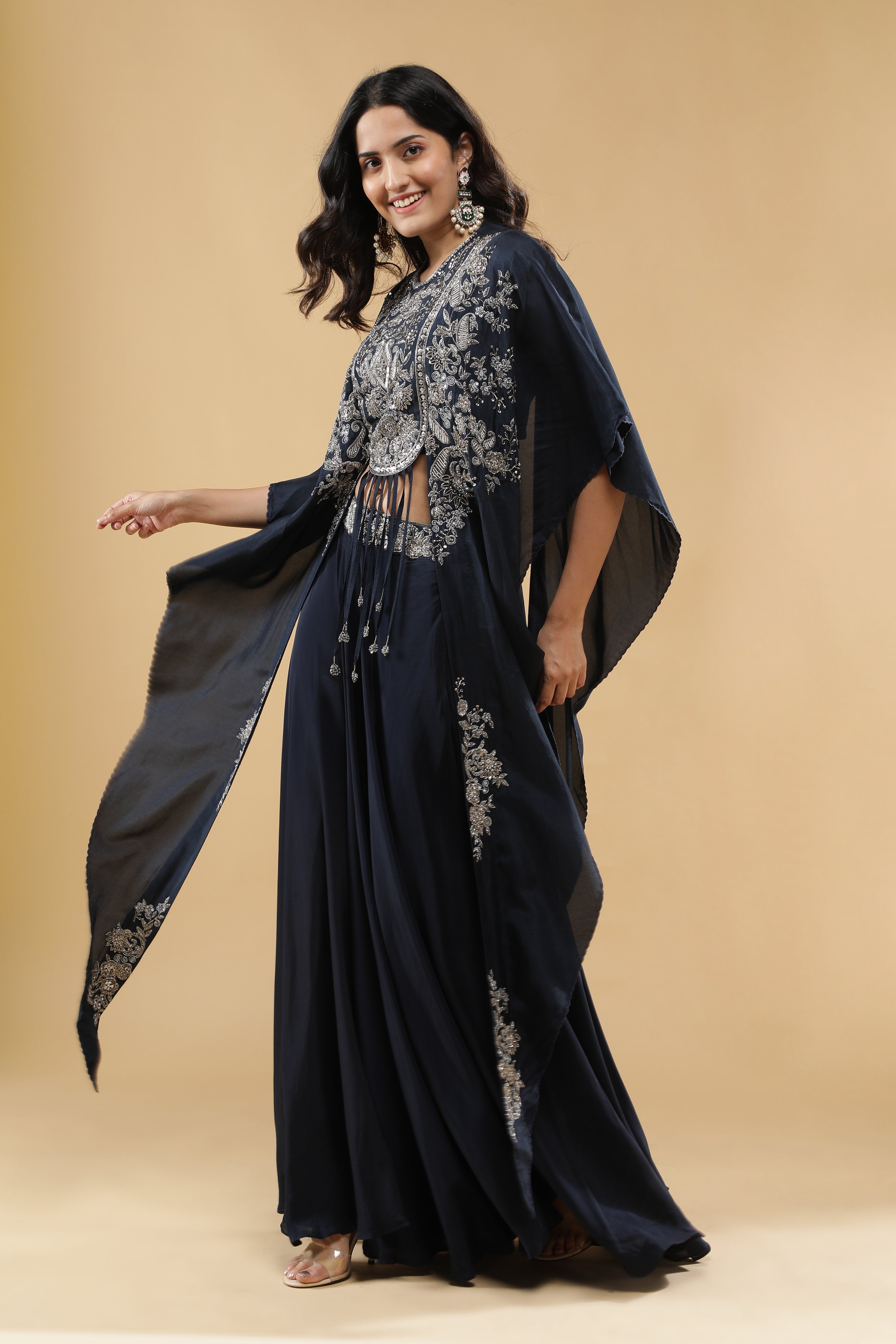 Navy Blue Crepe Silk Palazzo Set