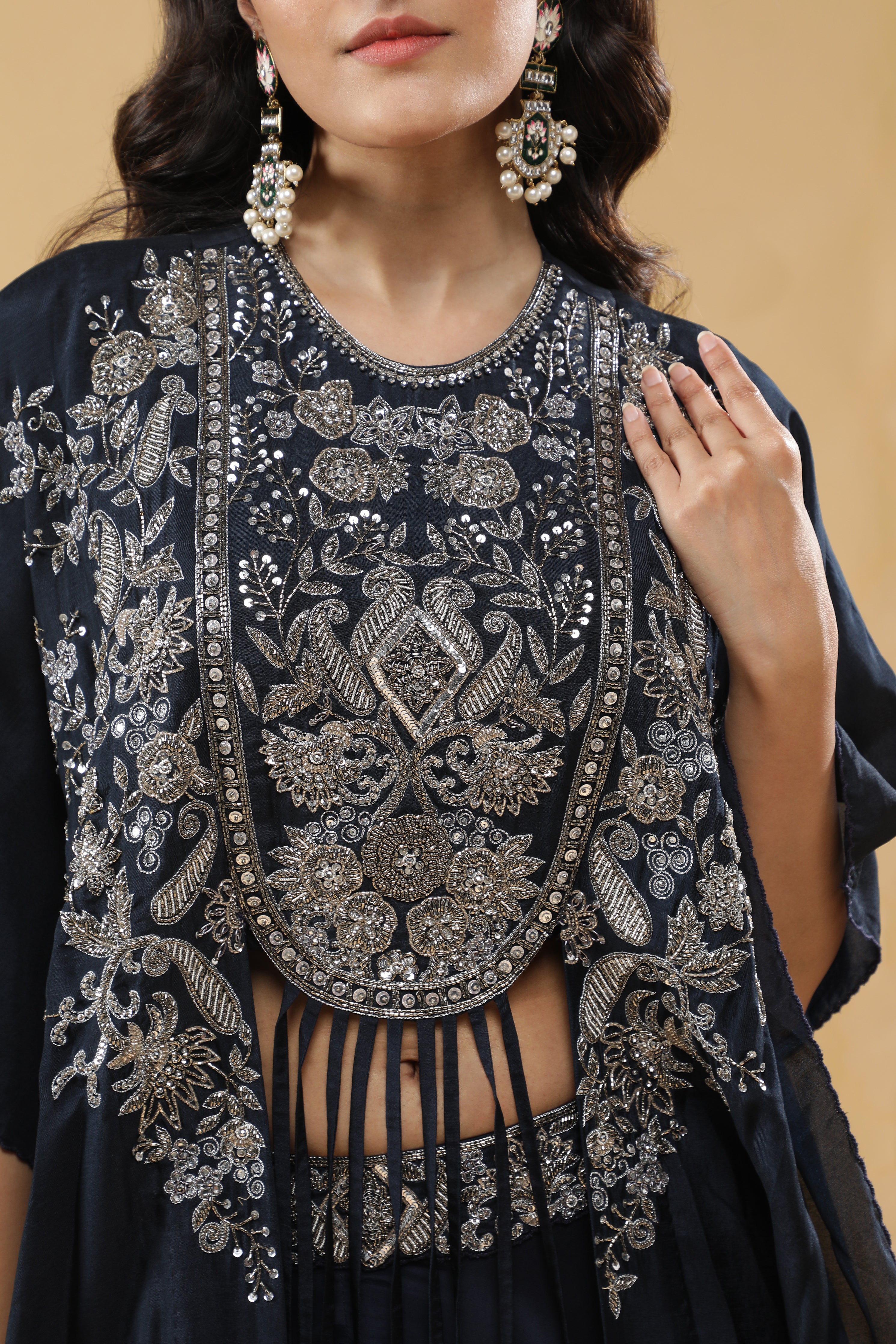 Navy Blue Crepe Silk Palazzo Set
