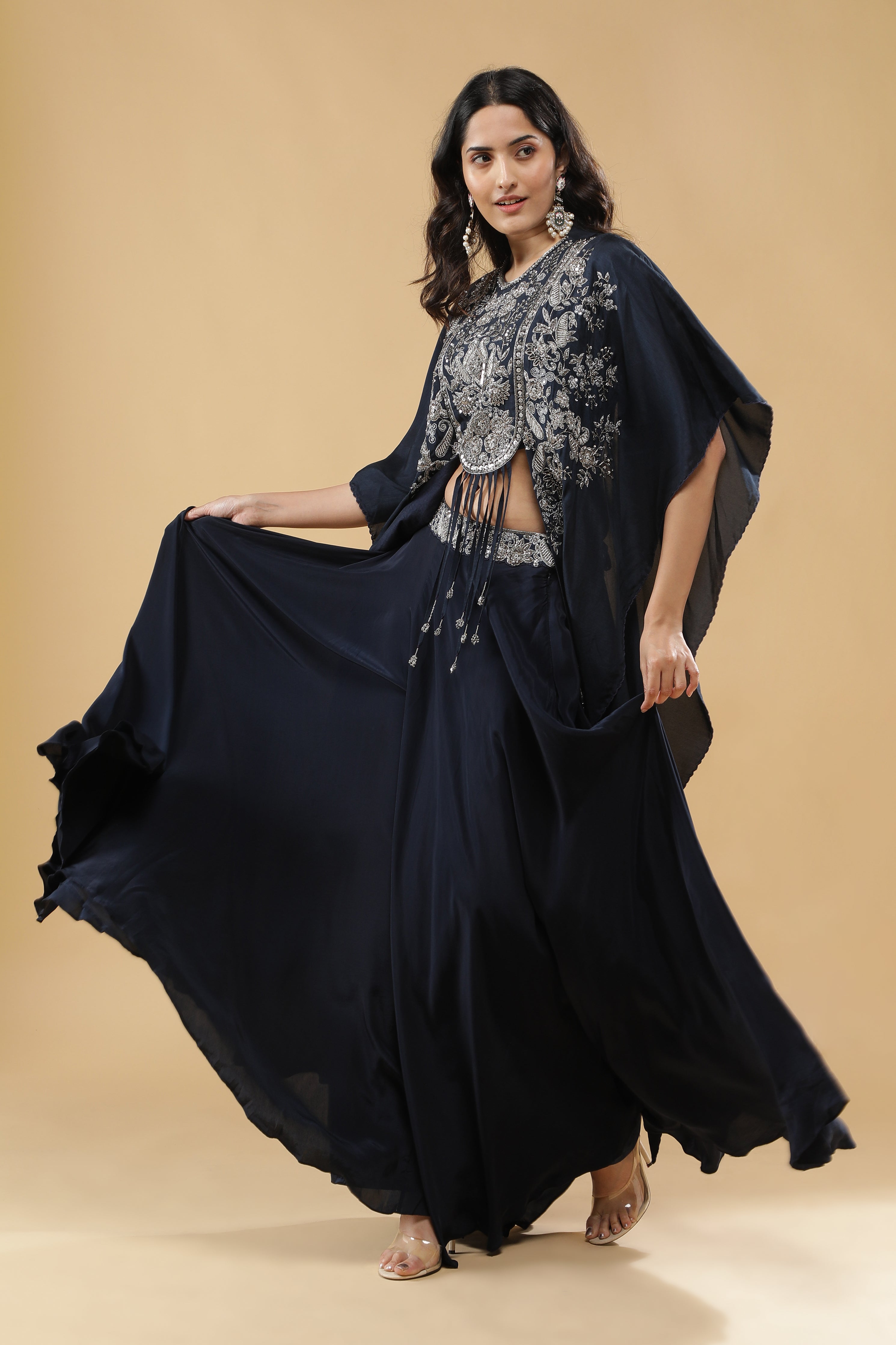Navy Blue Crepe Silk Palazzo Set