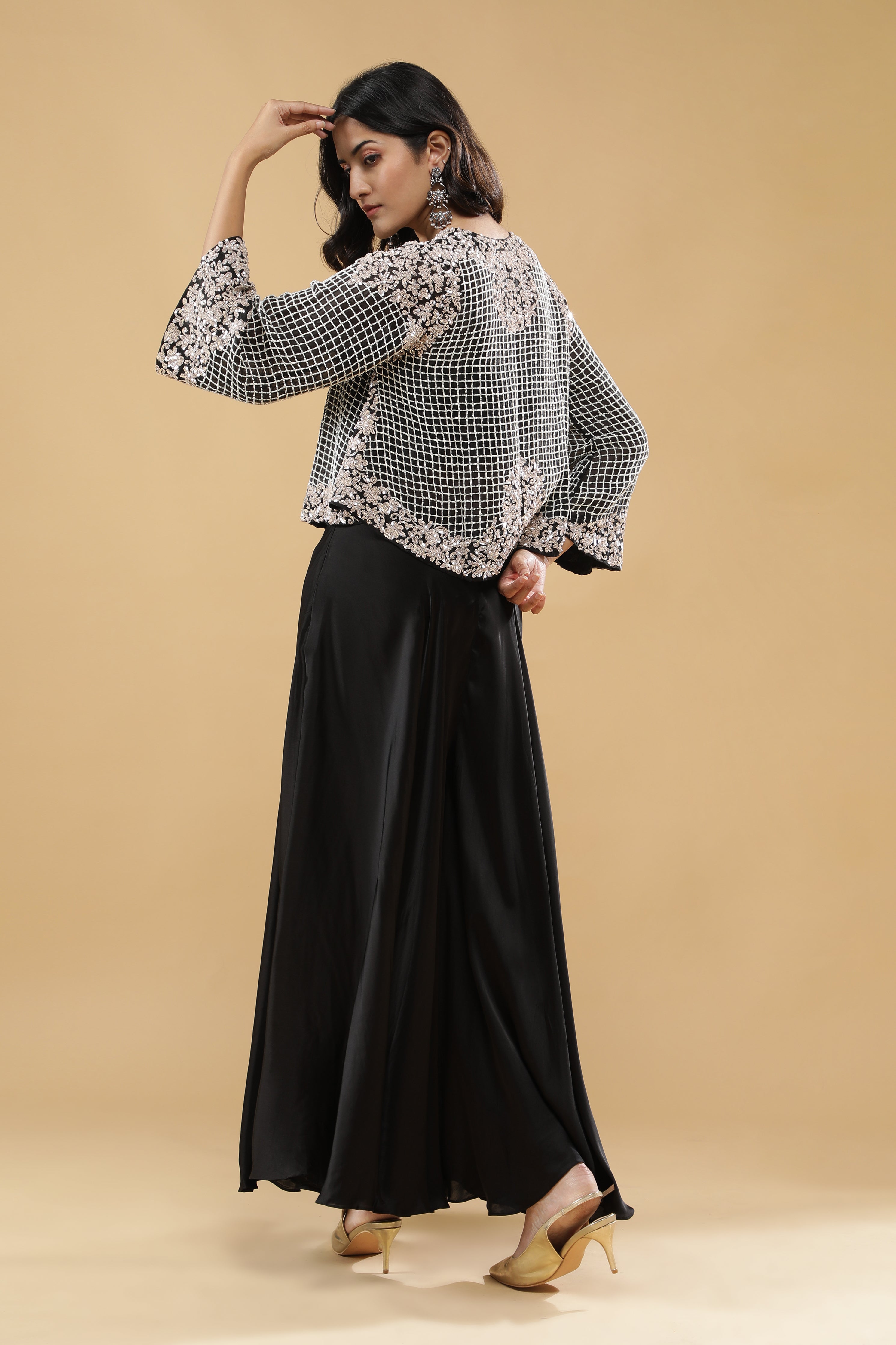 Black Satin Silk Palazzo Set