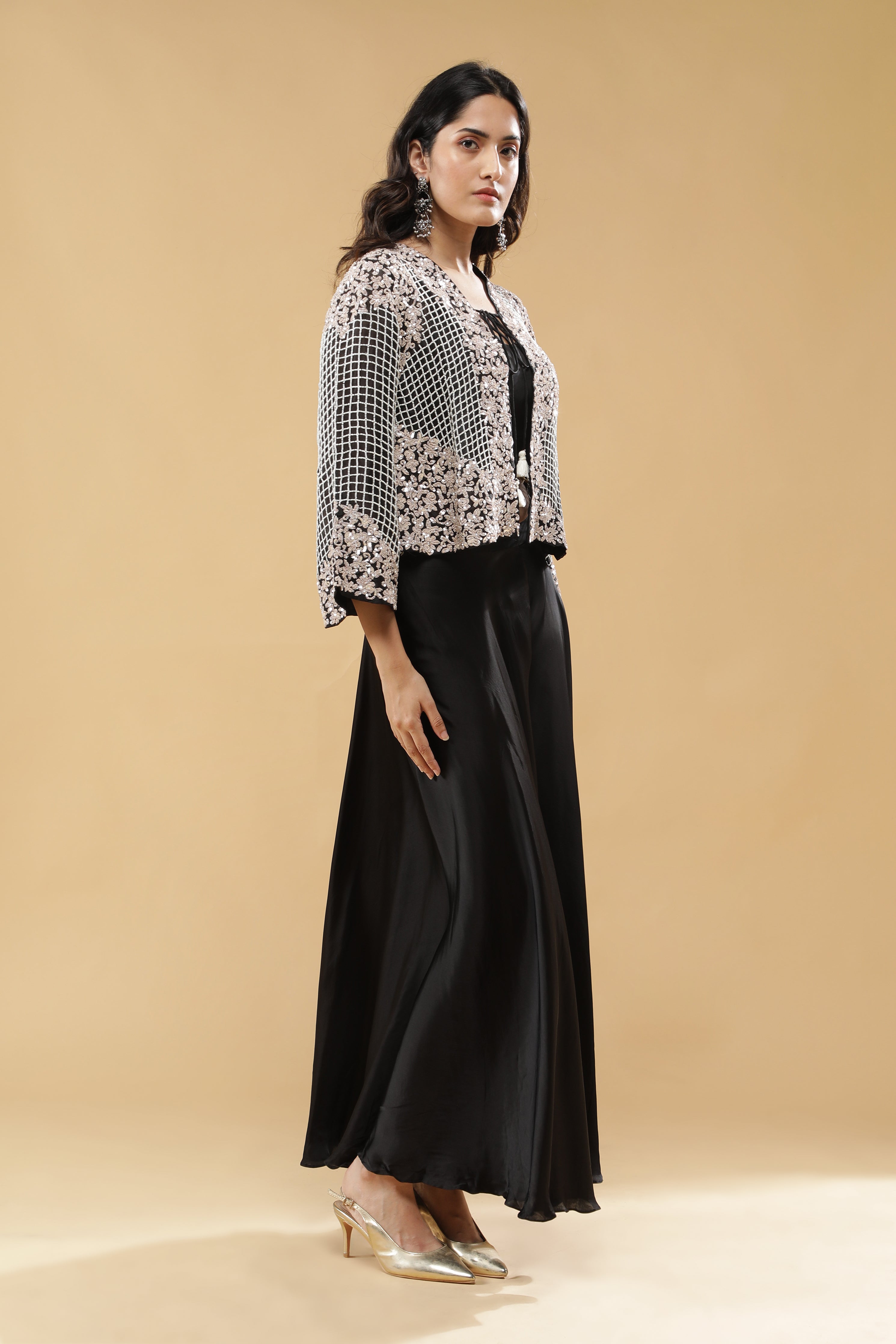 Black Satin Silk Palazzo Set
