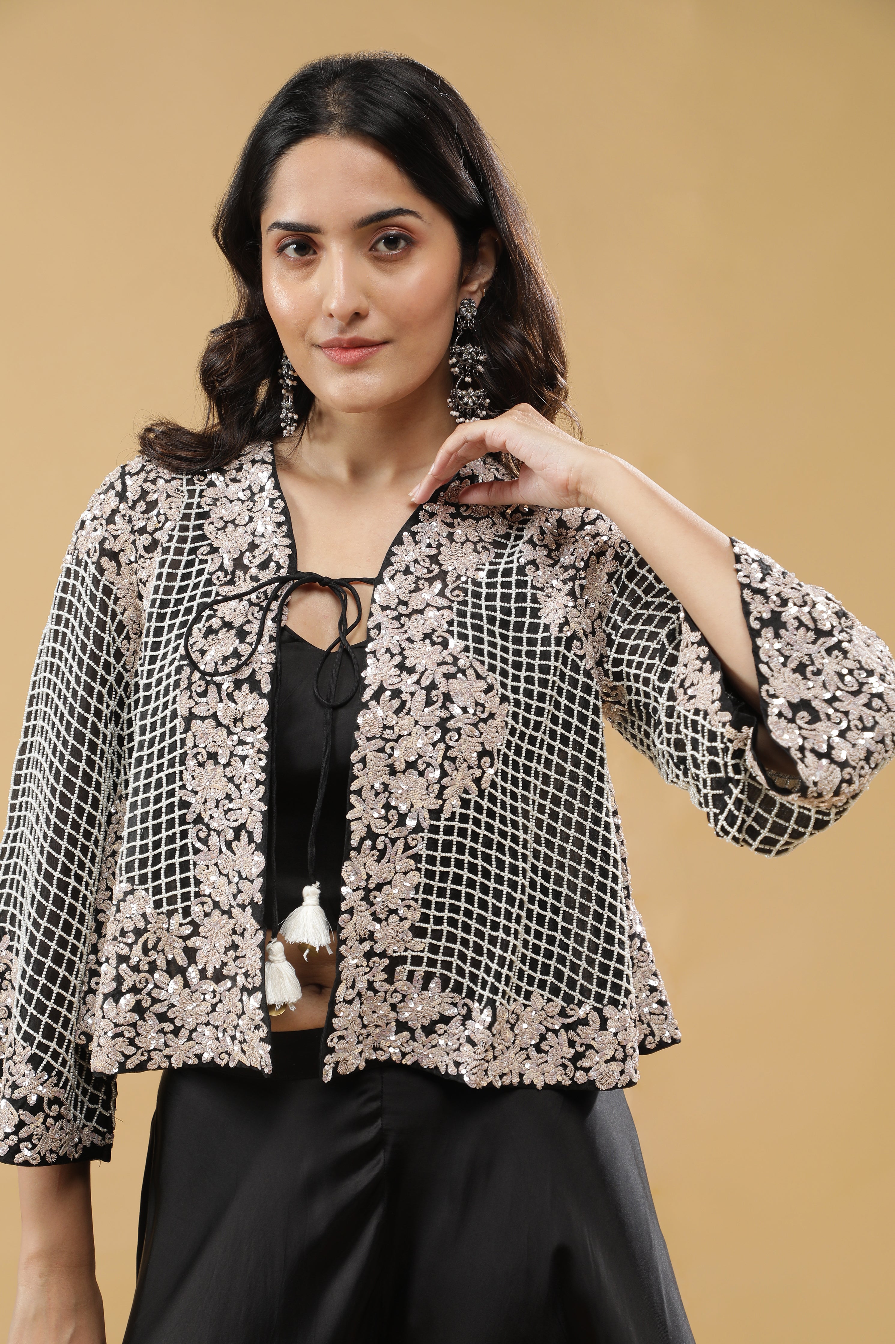 Black Satin Silk Palazzo Set