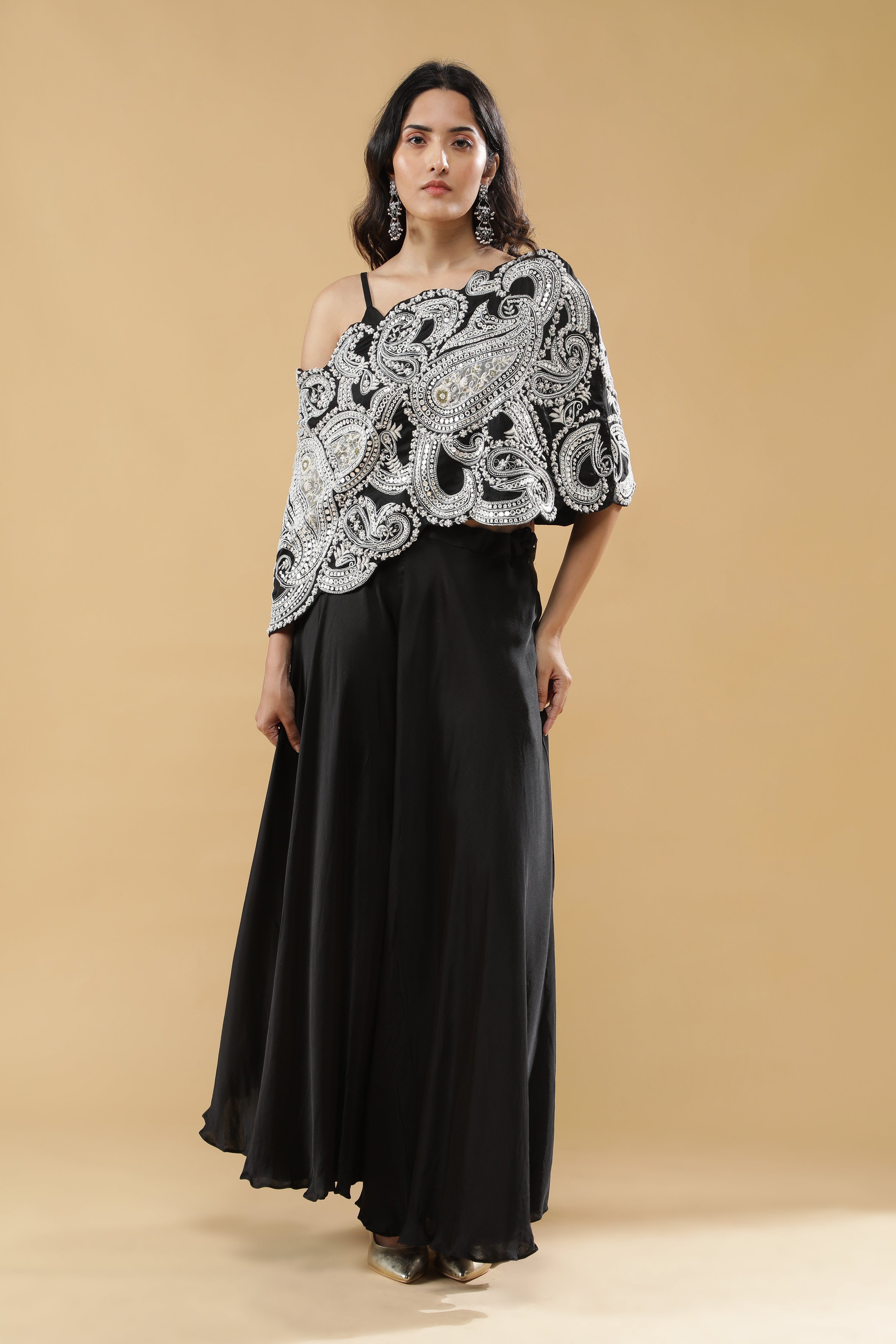 Black Satin Silk Indo-Western Set