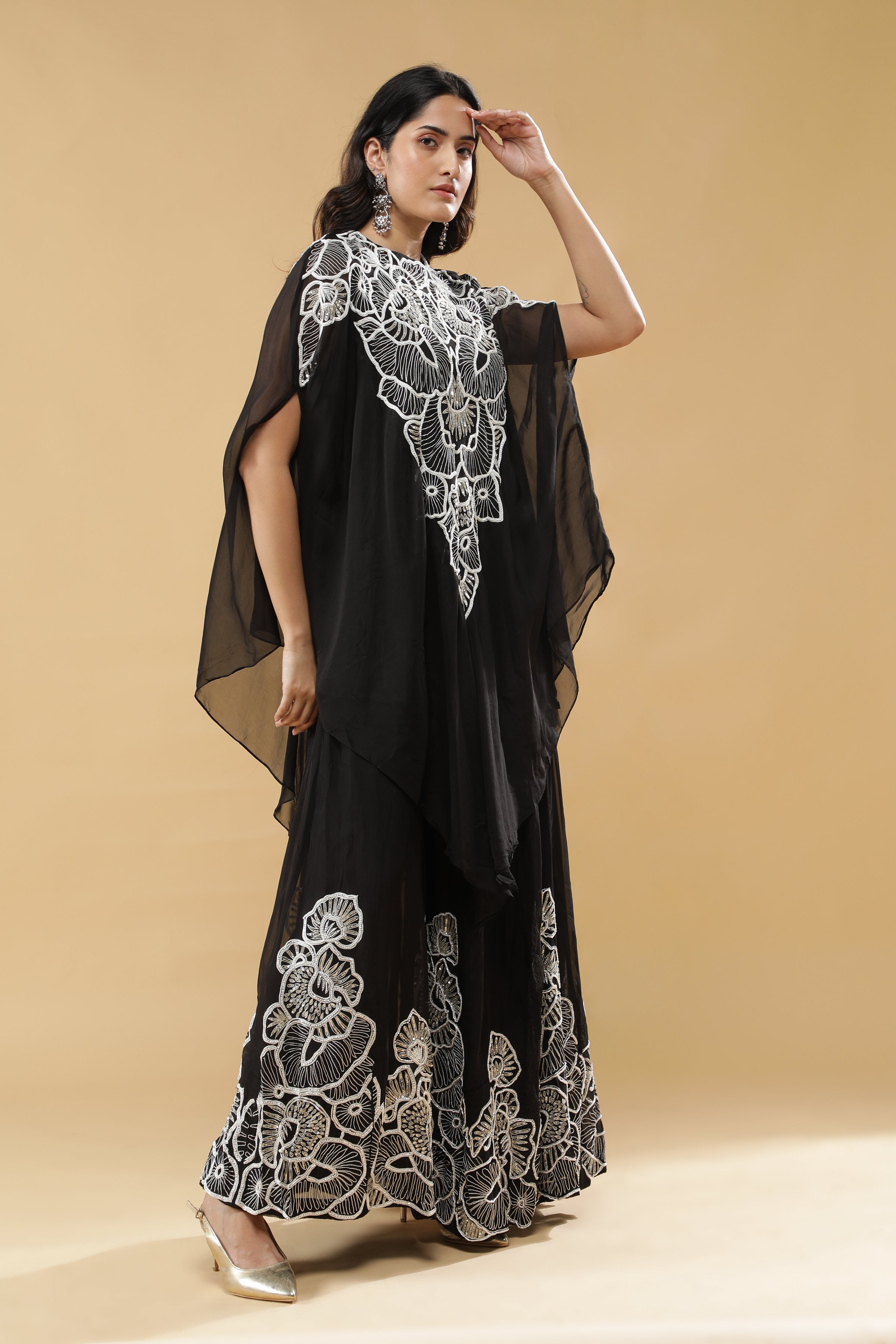 Black Organza Cape Set