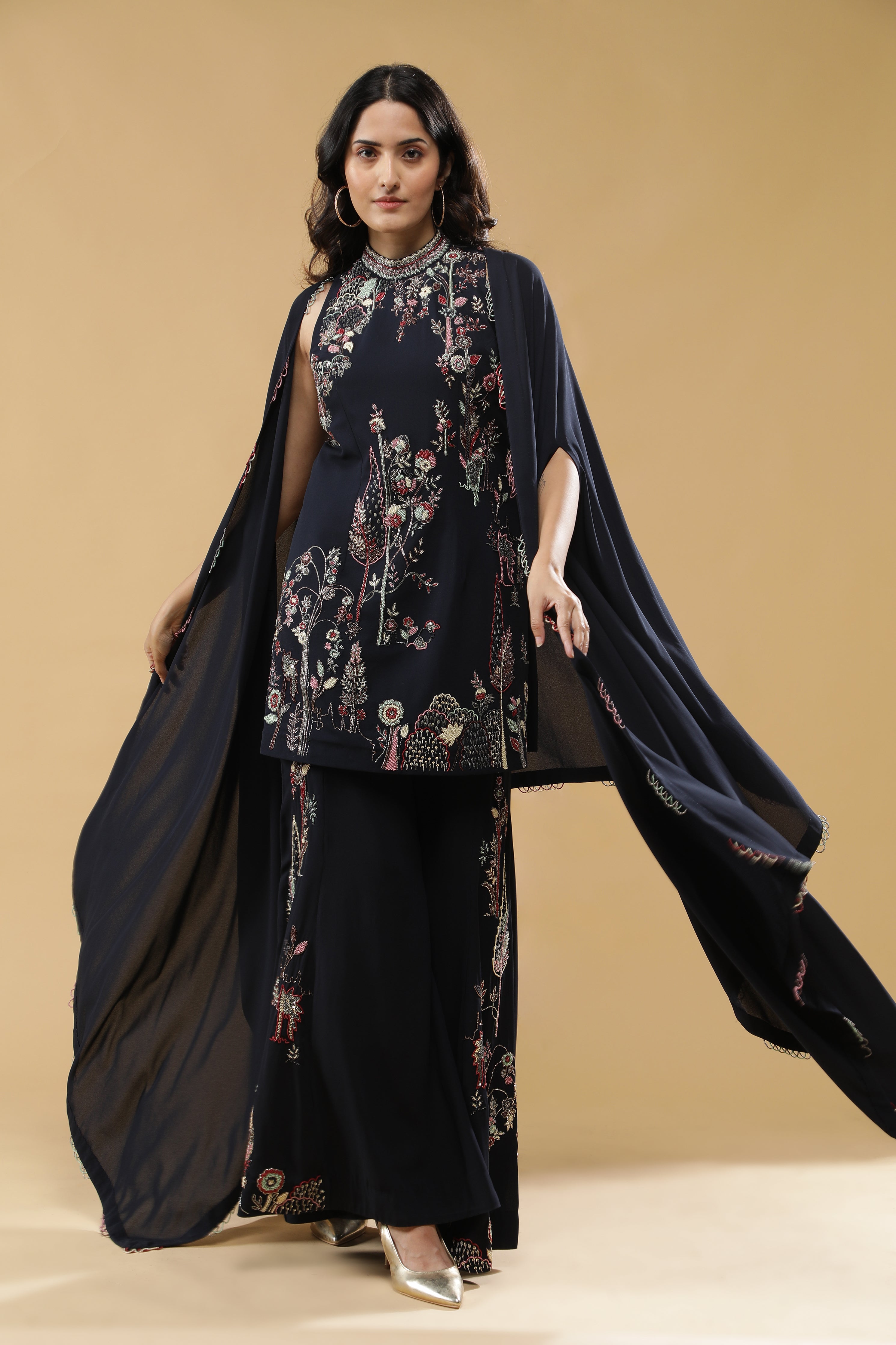 Navy Blue Georgette Sharara Set