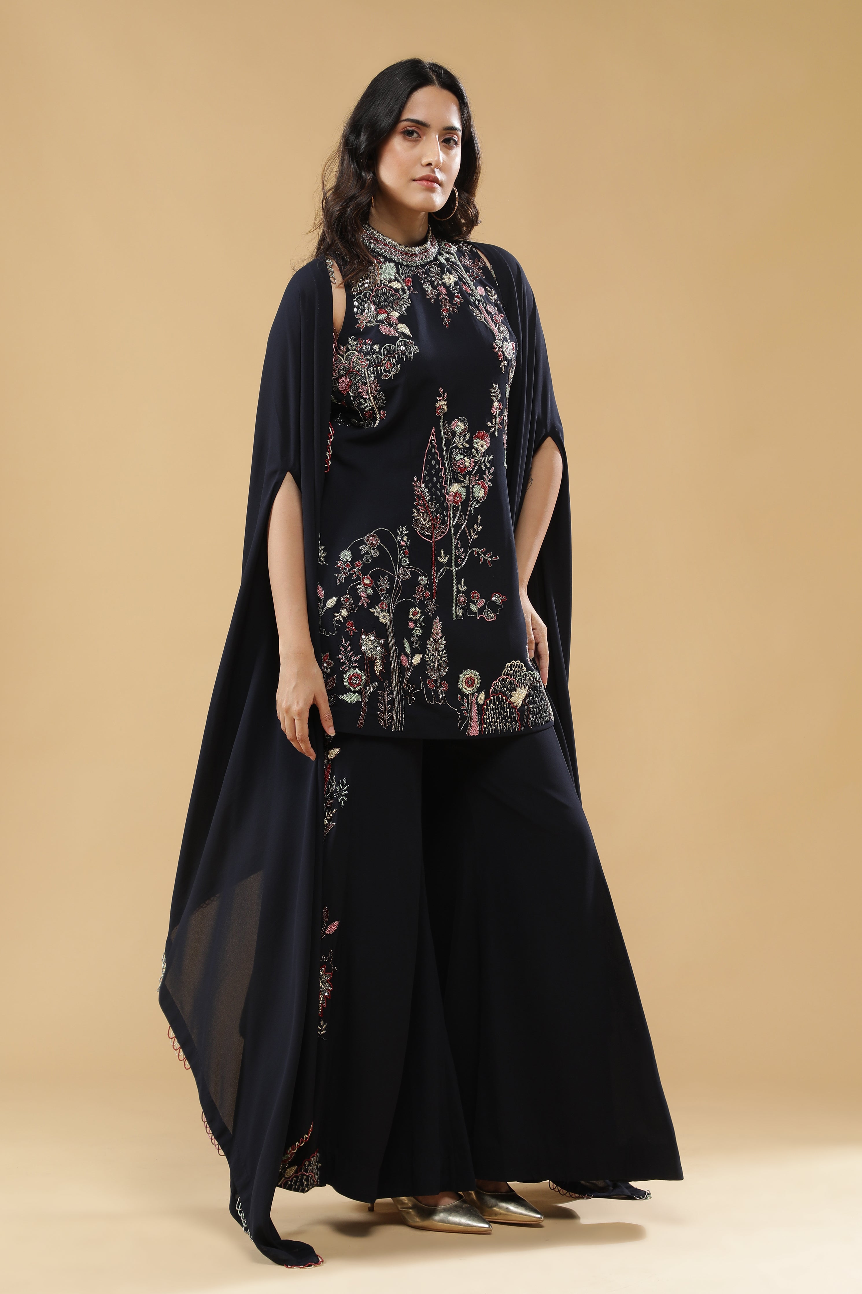 Navy Blue Georgette Sharara Set