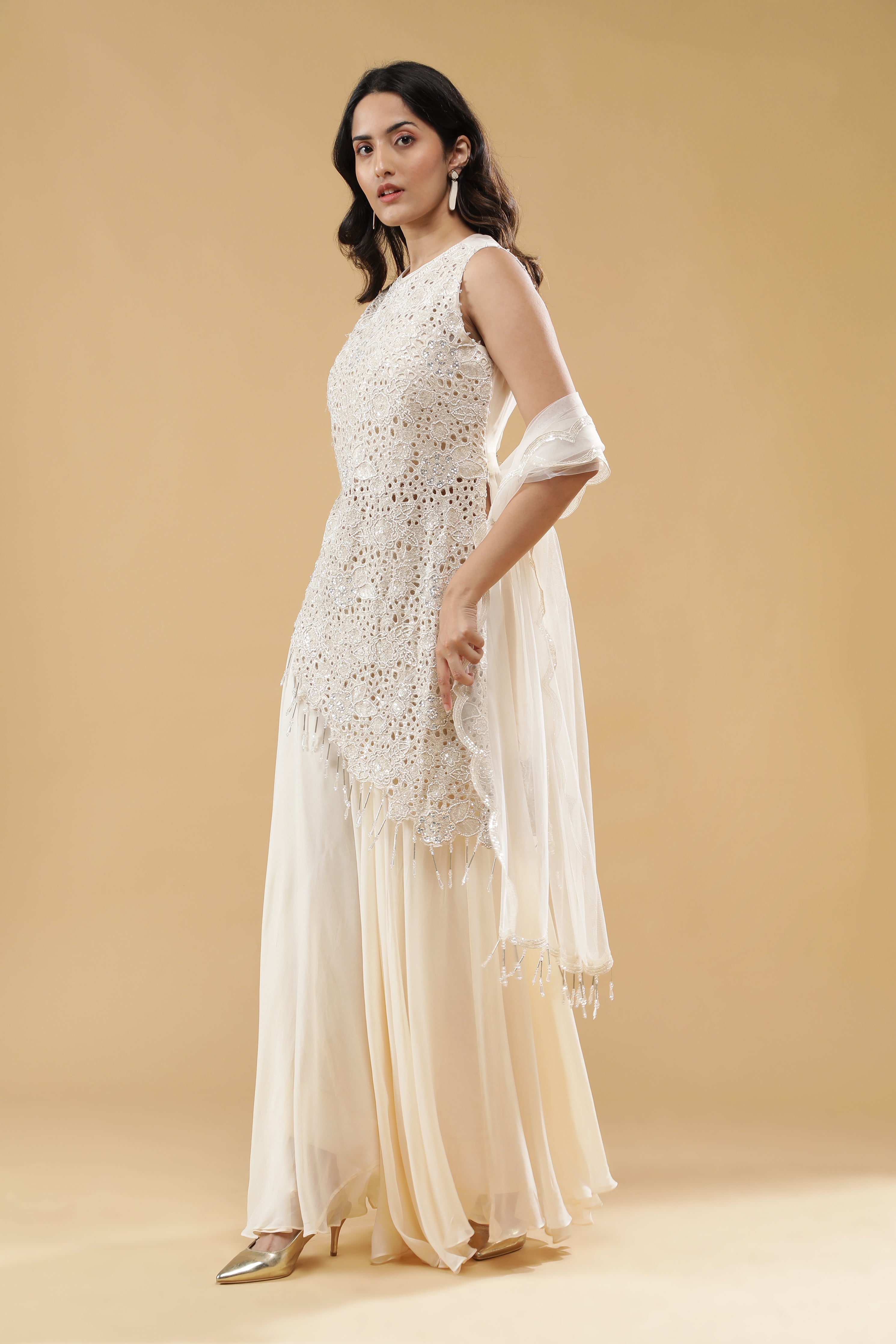 Cream Georgette Palazzo Set