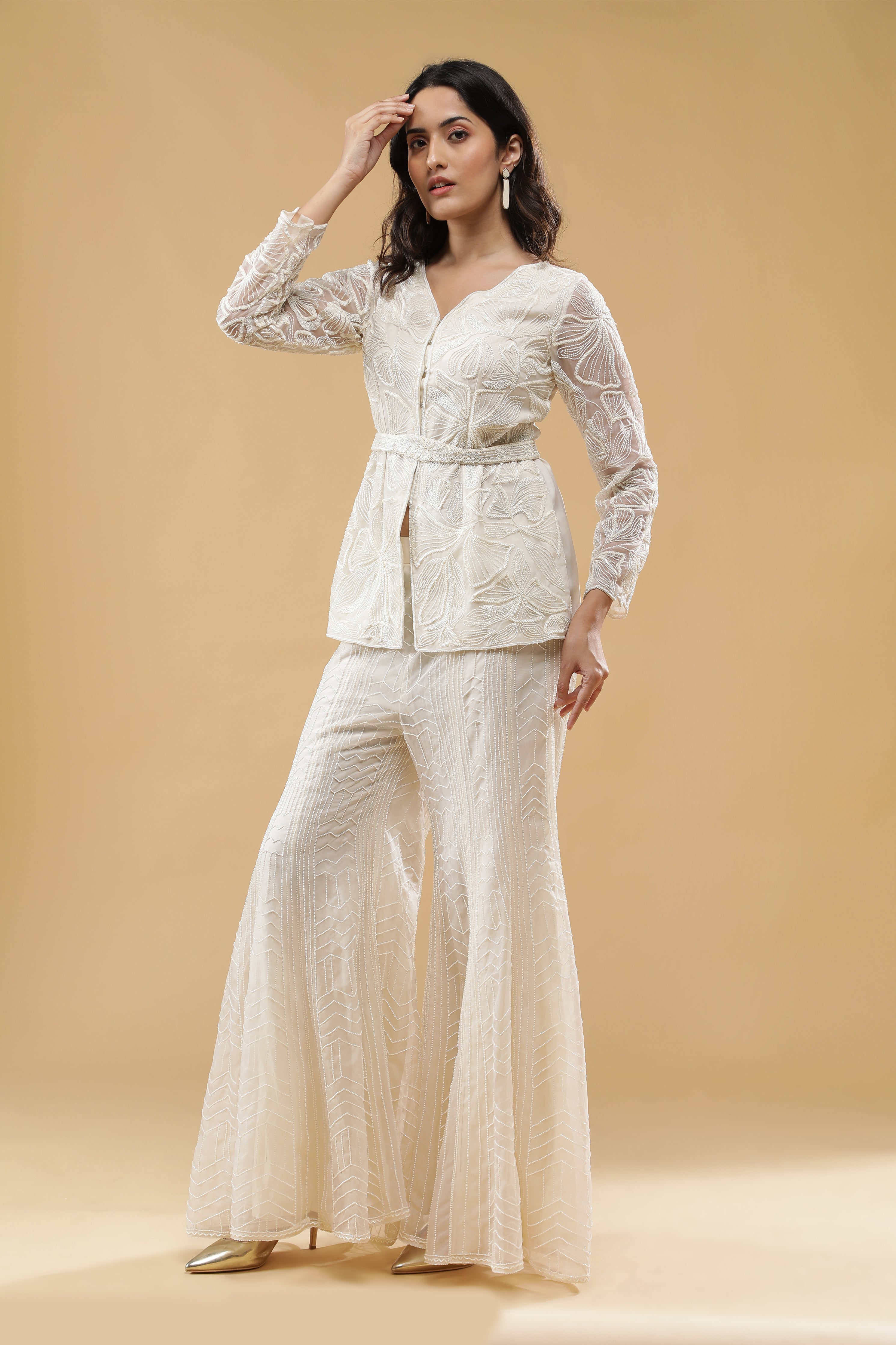 Off White Organza Embroidered Co-ord Set