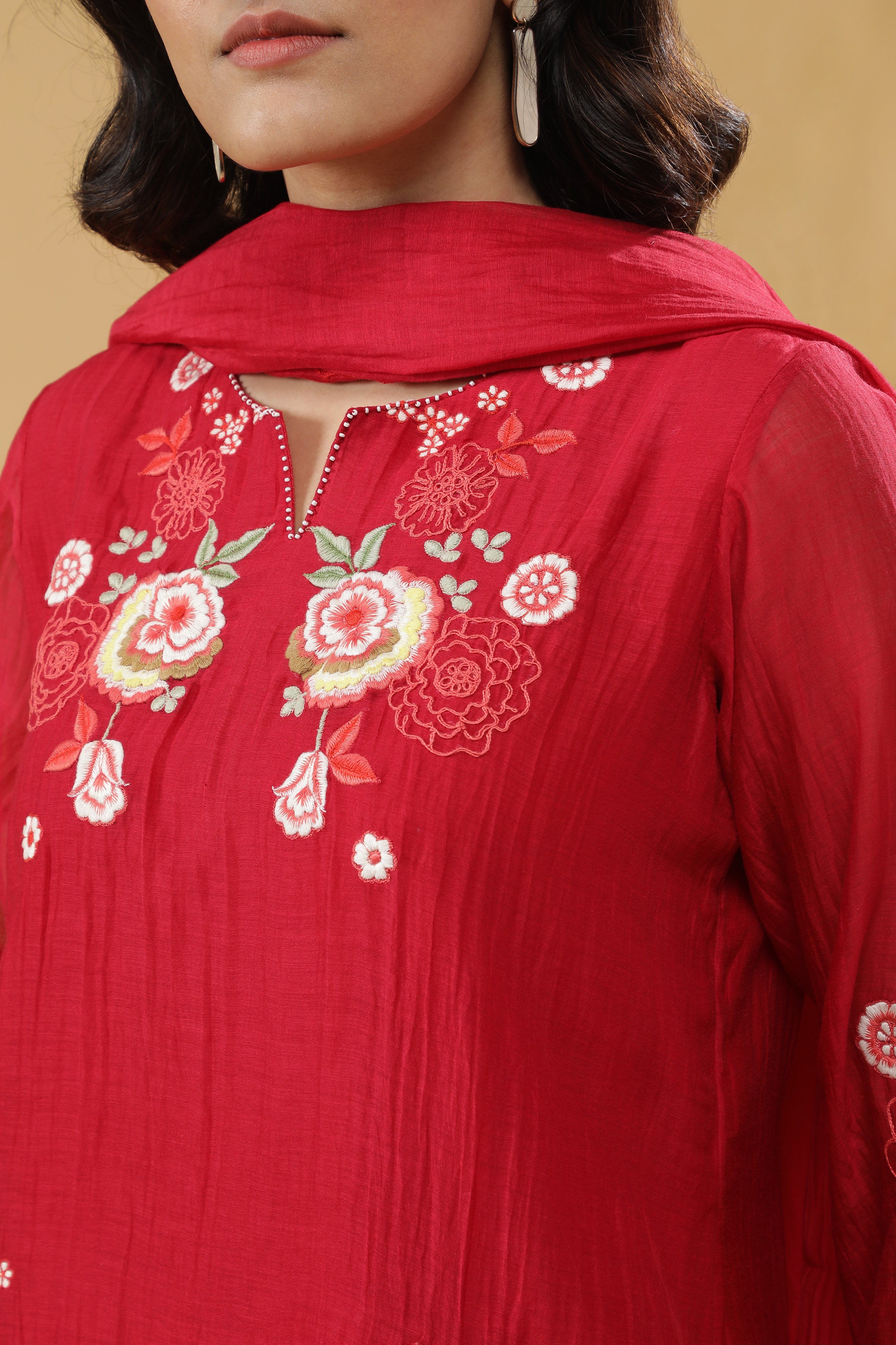 Red Chanderi Silk Straight-Cut Salwar Set