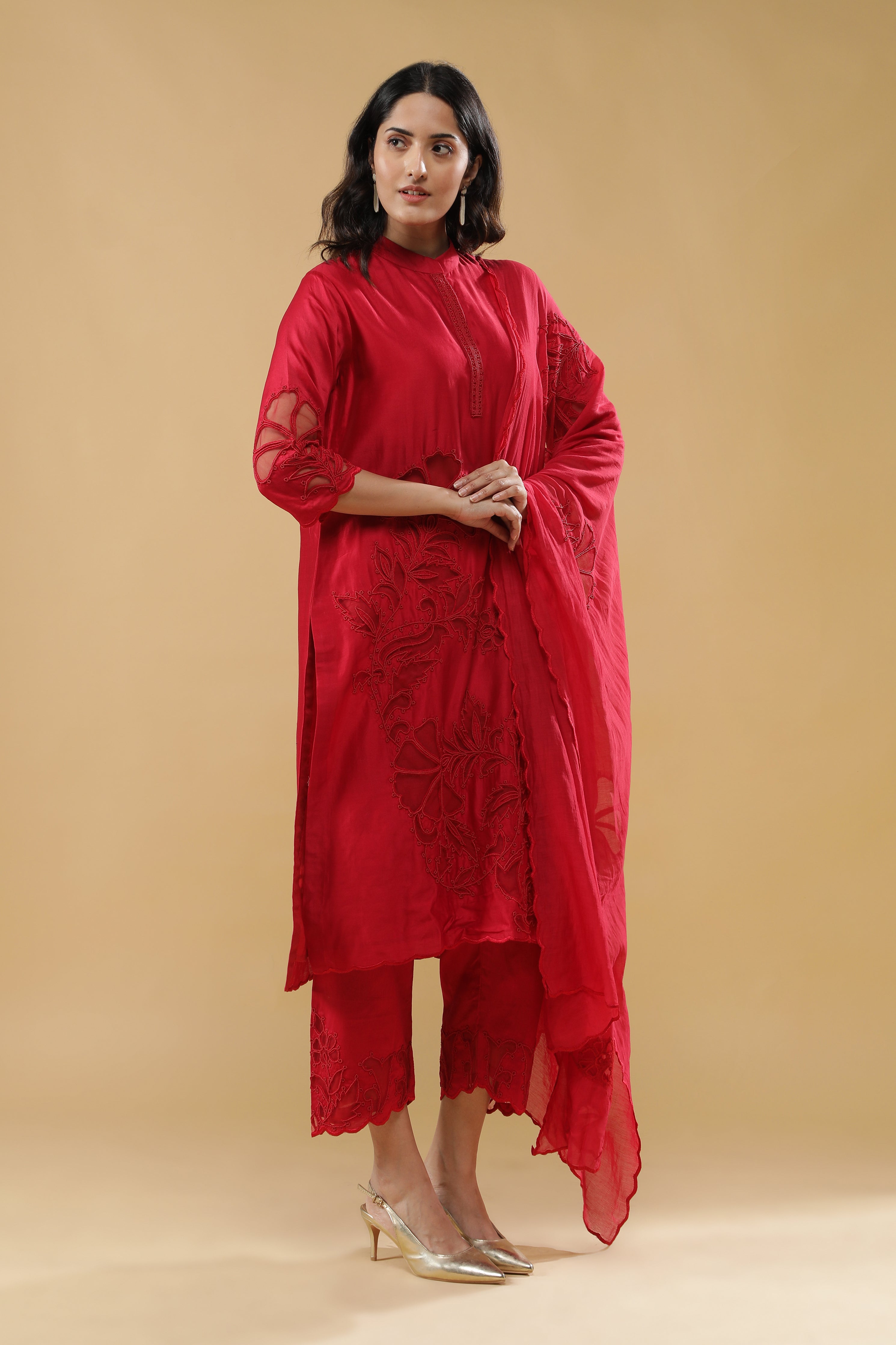 Red Chanderi Silk Salwar Set