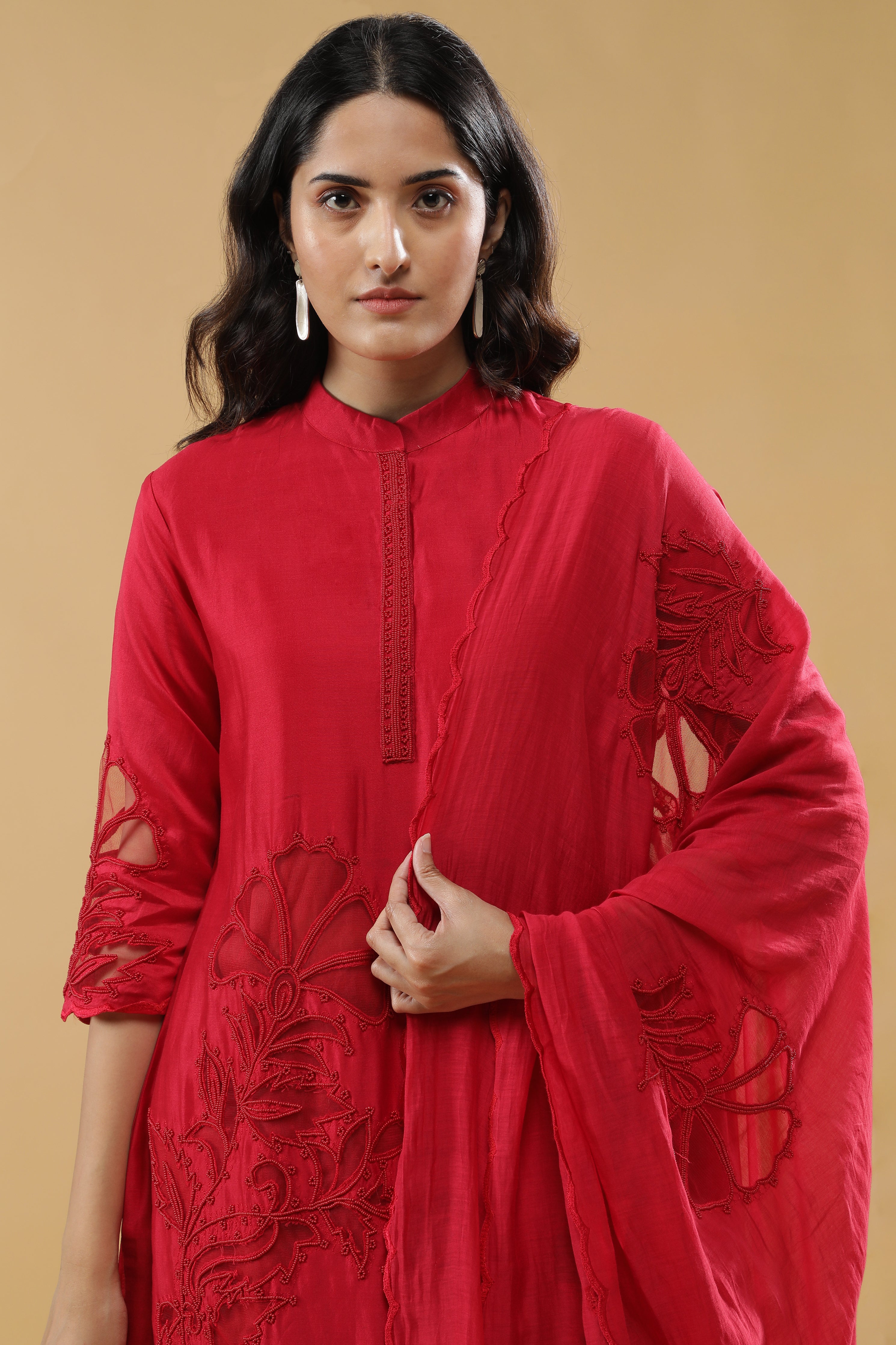Red Chanderi Silk Salwar Set