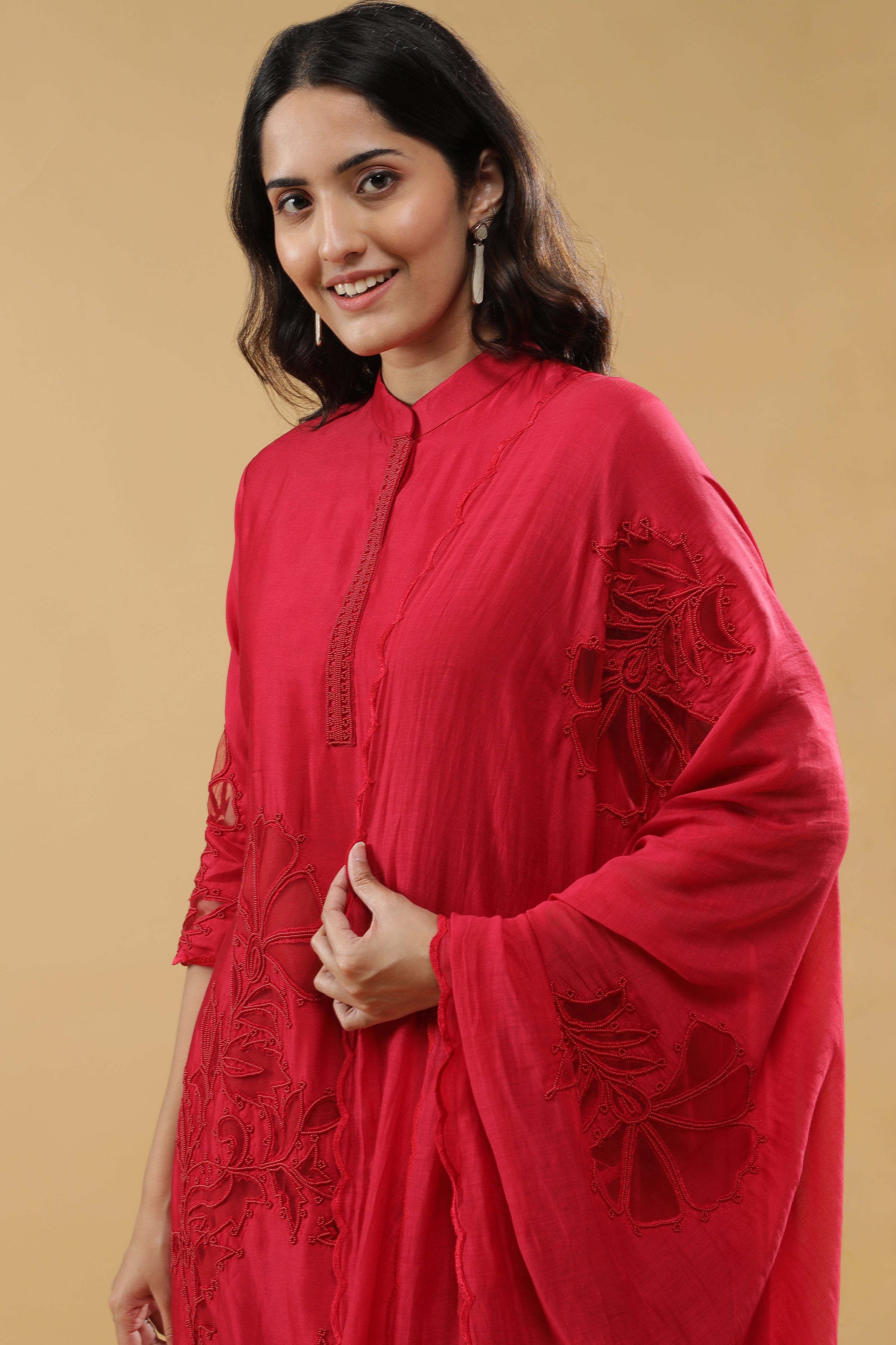 Red Chanderi Silk Salwar Set