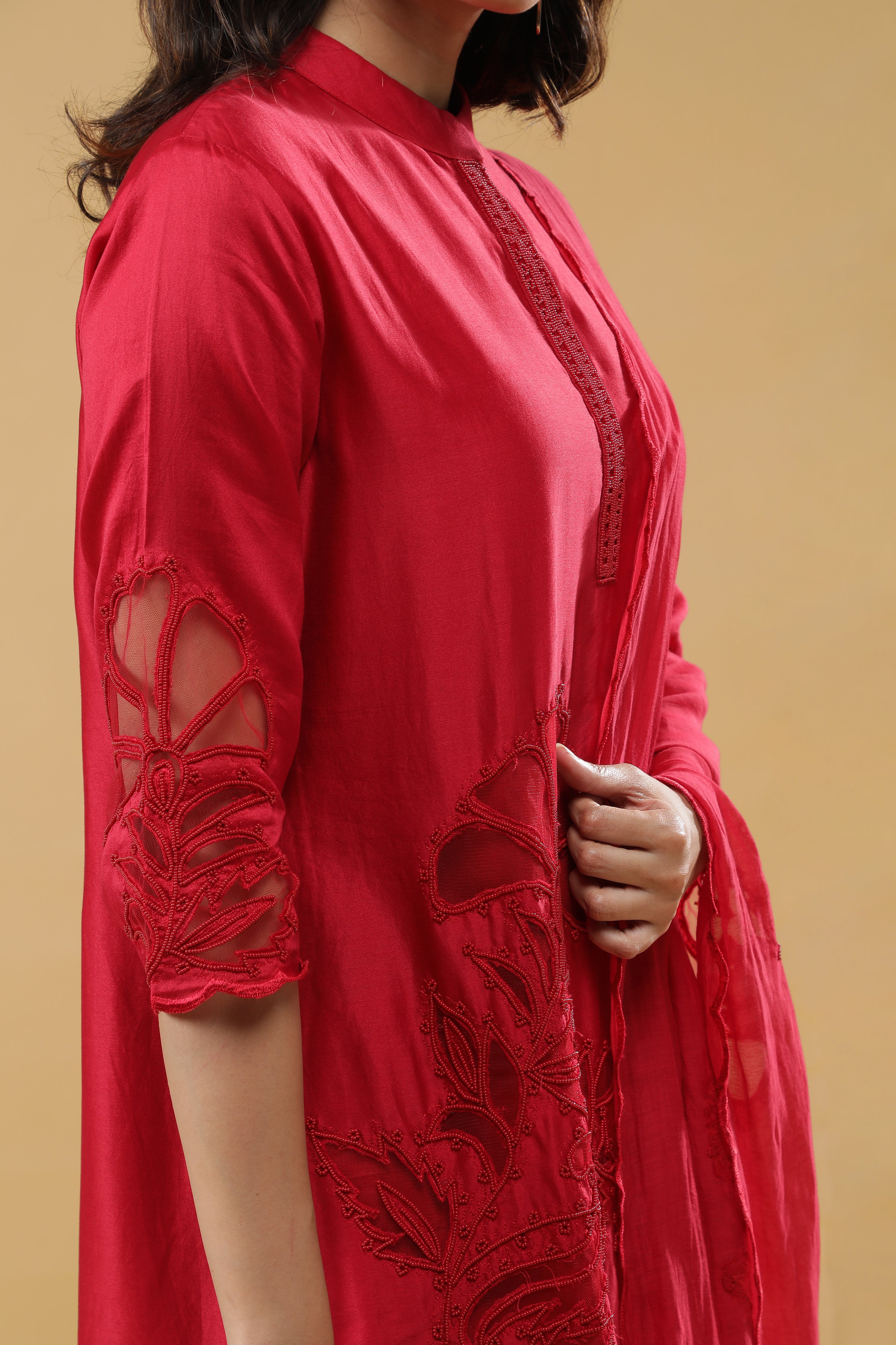 Red Chanderi Silk Salwar Set