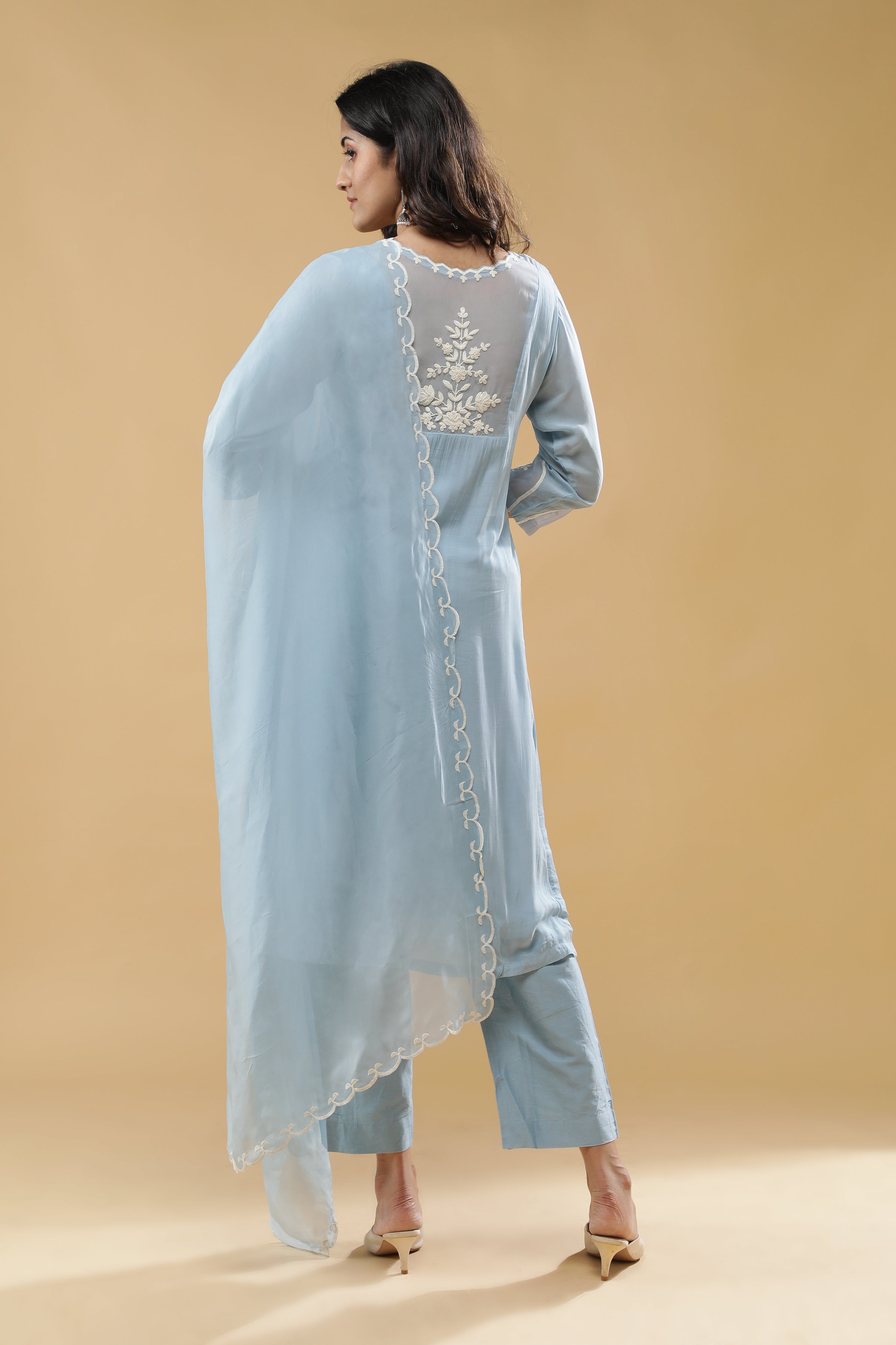 Light Blue Mul Chanderi Salwar Set