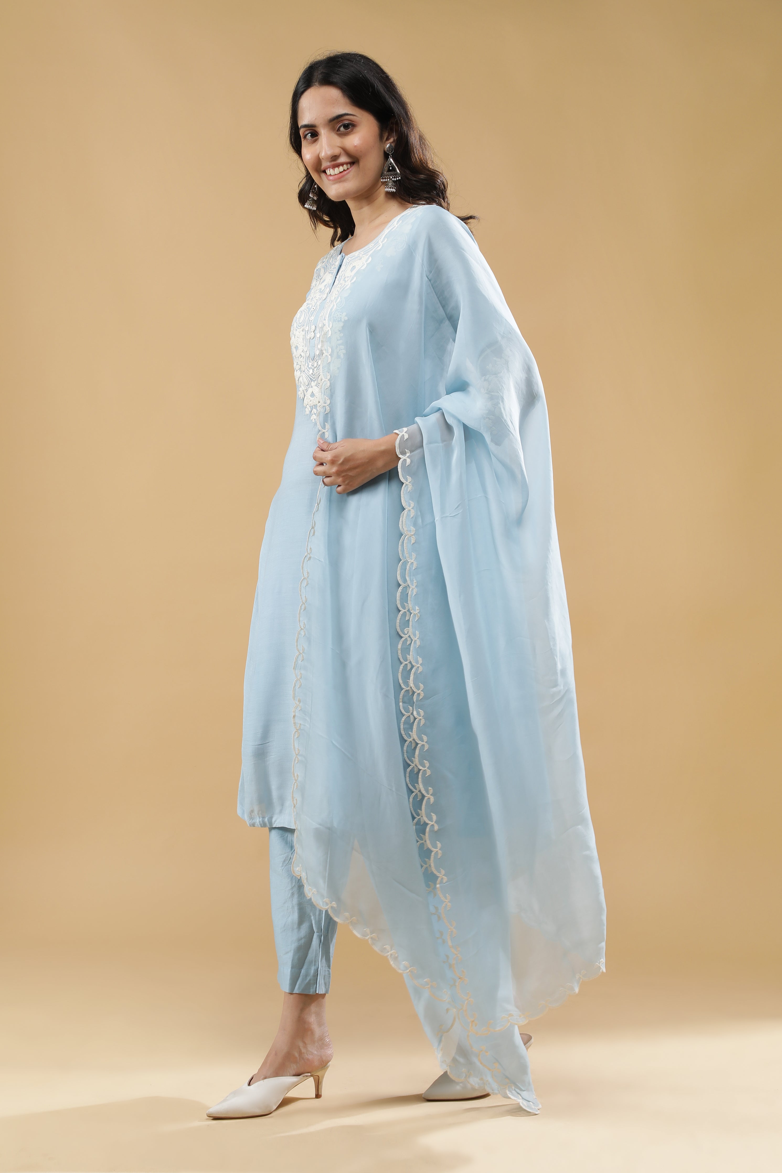 Light Blue Mul Chanderi Salwar Set