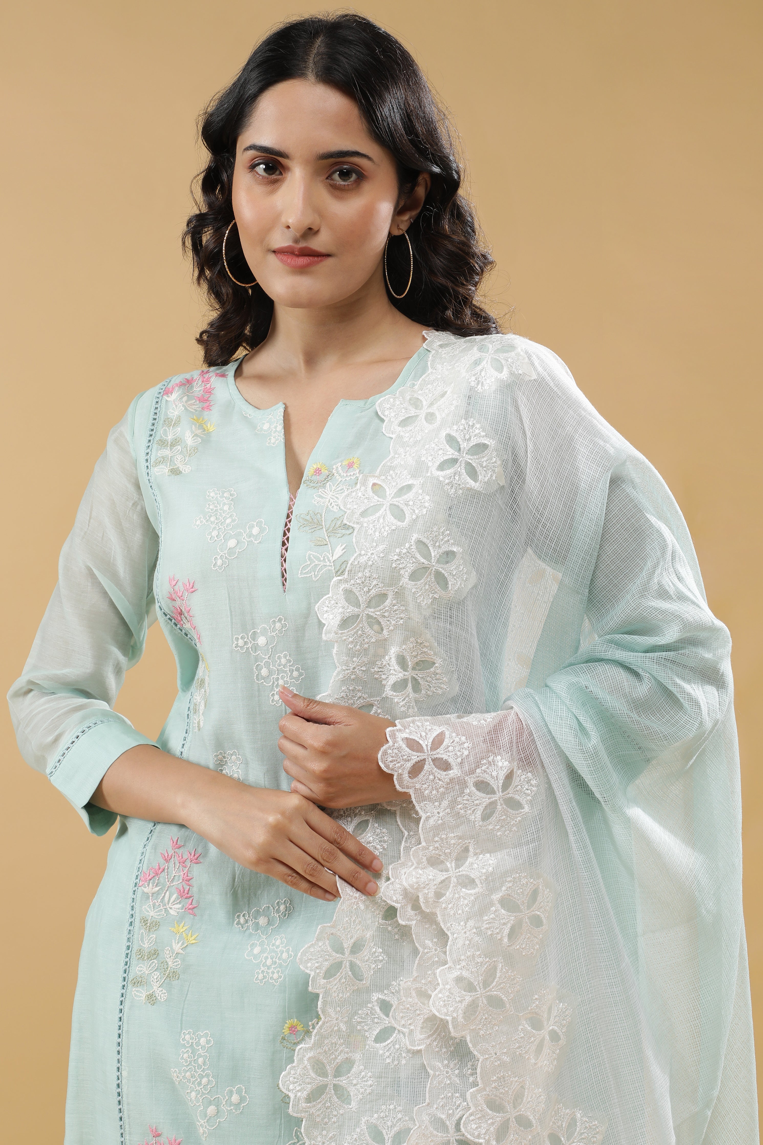 Sky Blue Mul Chanderi Salwar set