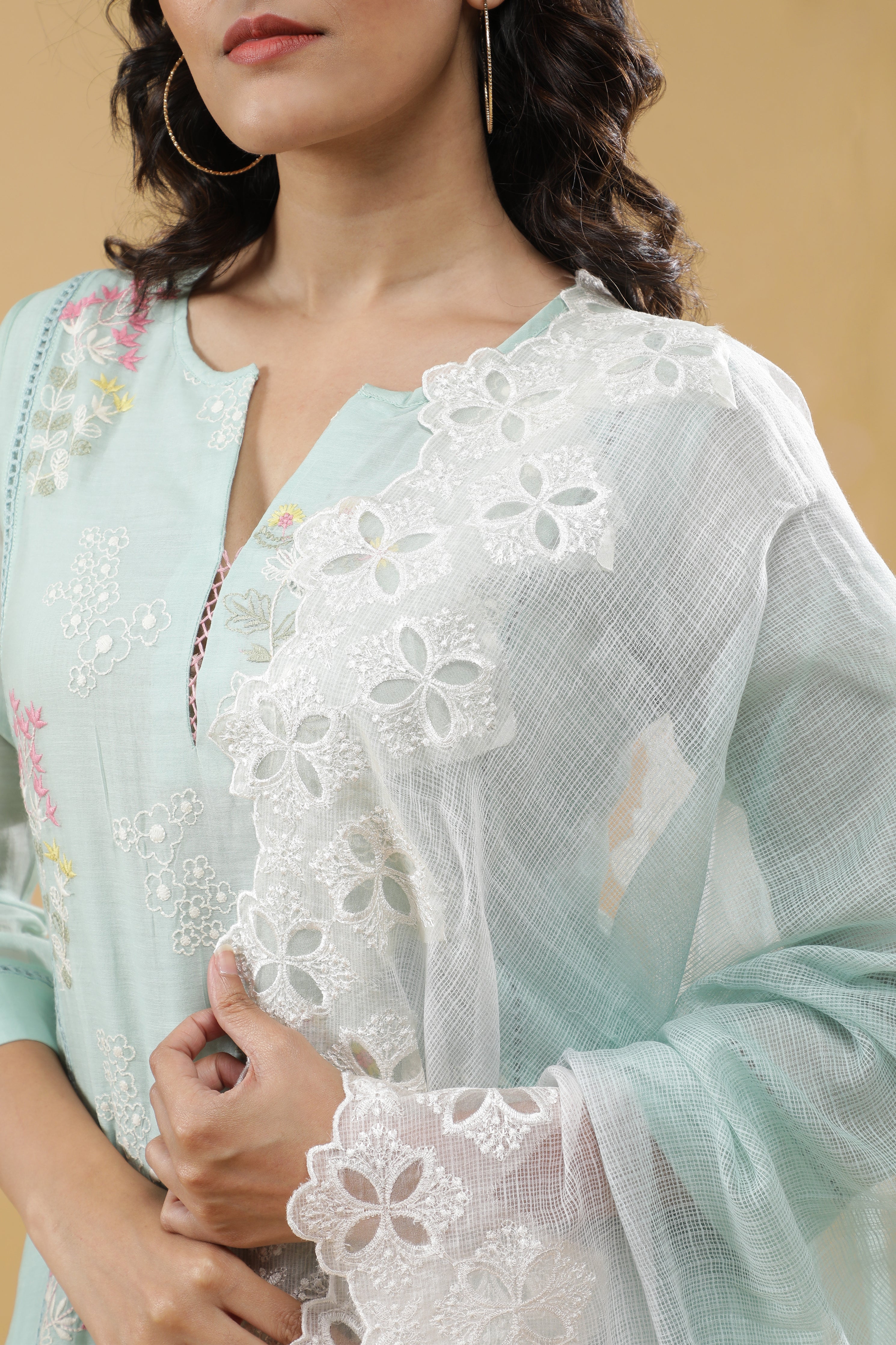 Sky Blue Mul Chanderi Salwar set