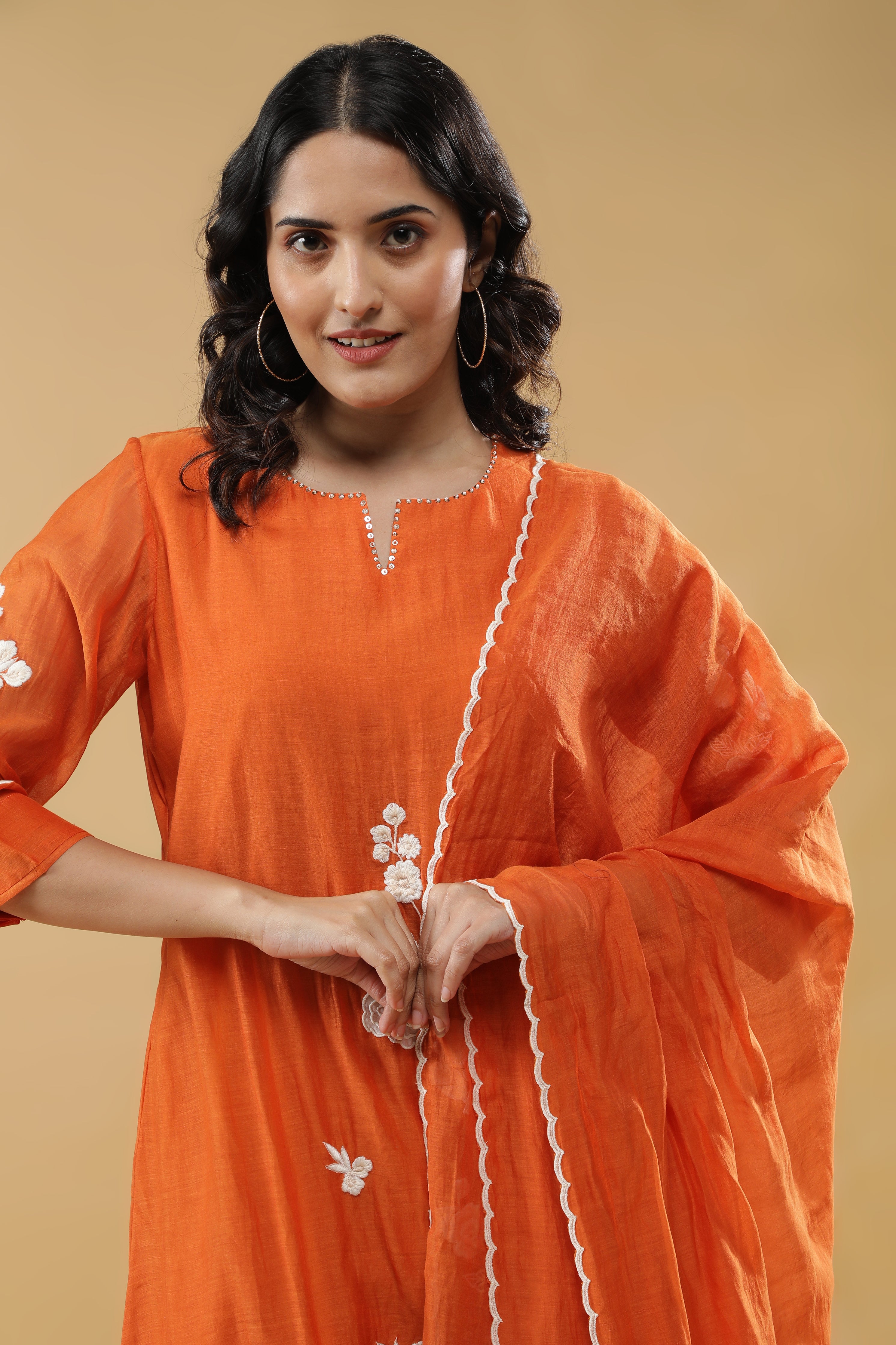 Vibrant Orange Mul Cotton Kurta Set
