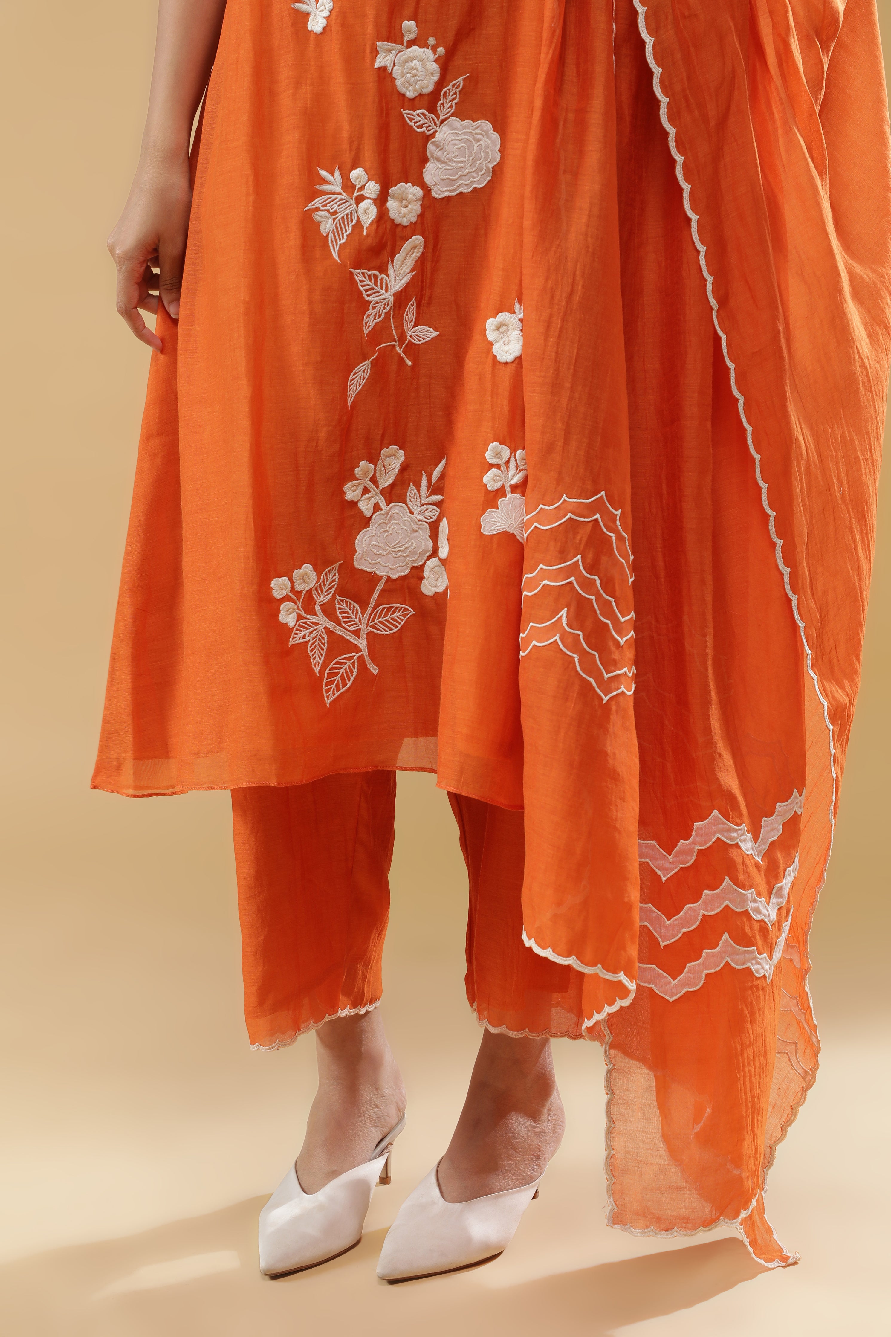 Vibrant Orange Mul Cotton Kurta Set