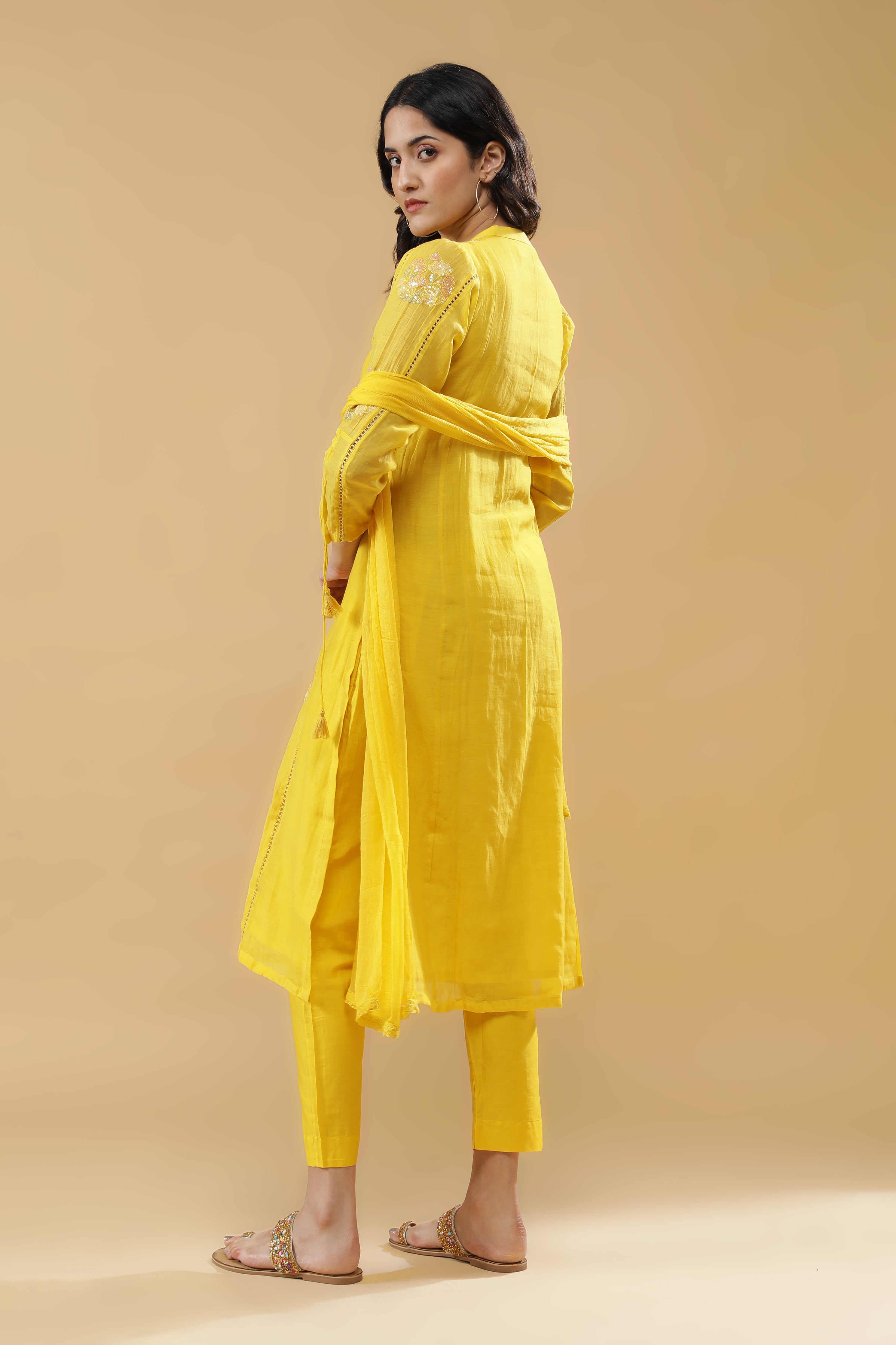 Yellow Mul Cotton Kurta Set
