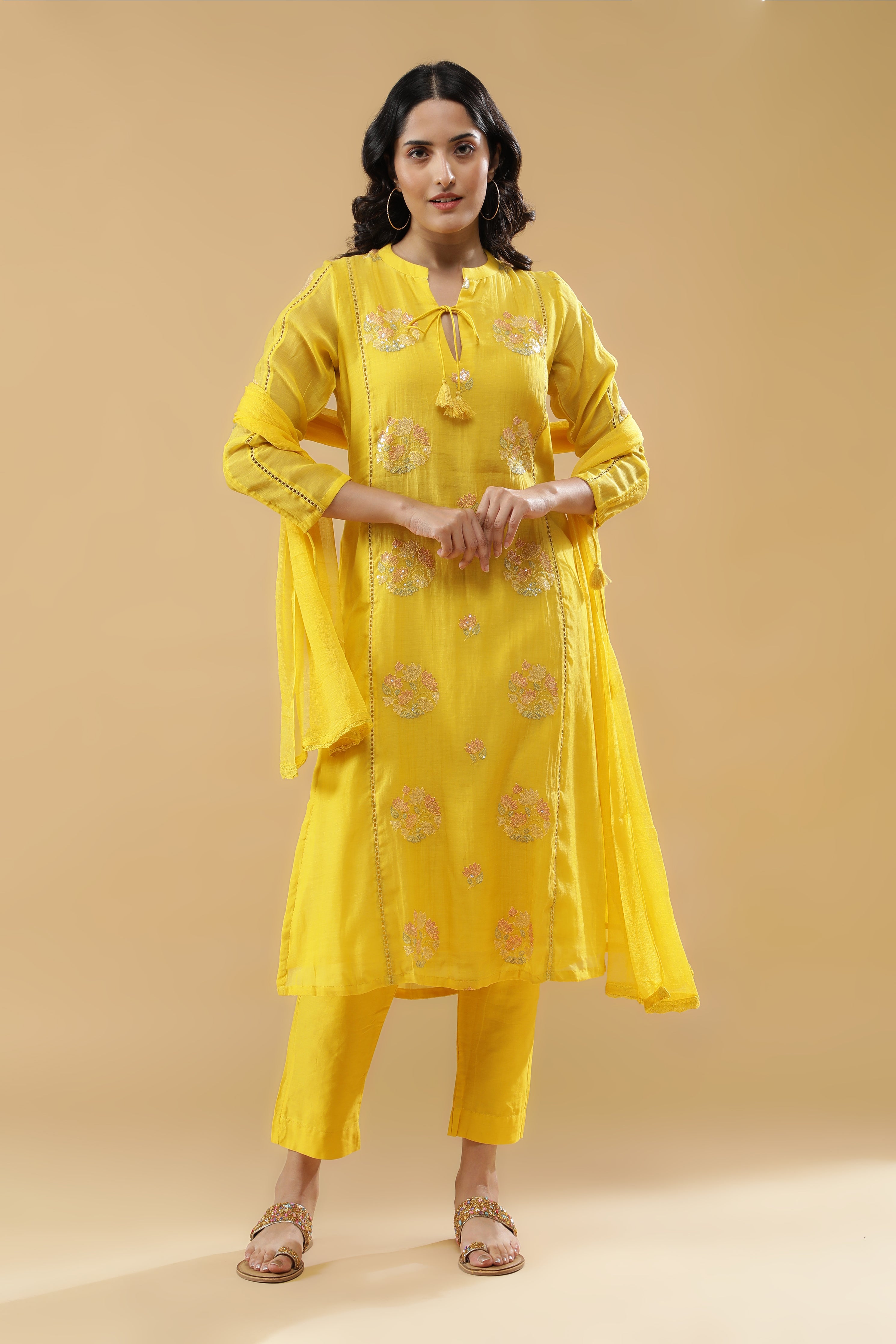 Yellow Mul Cotton Kurta Set