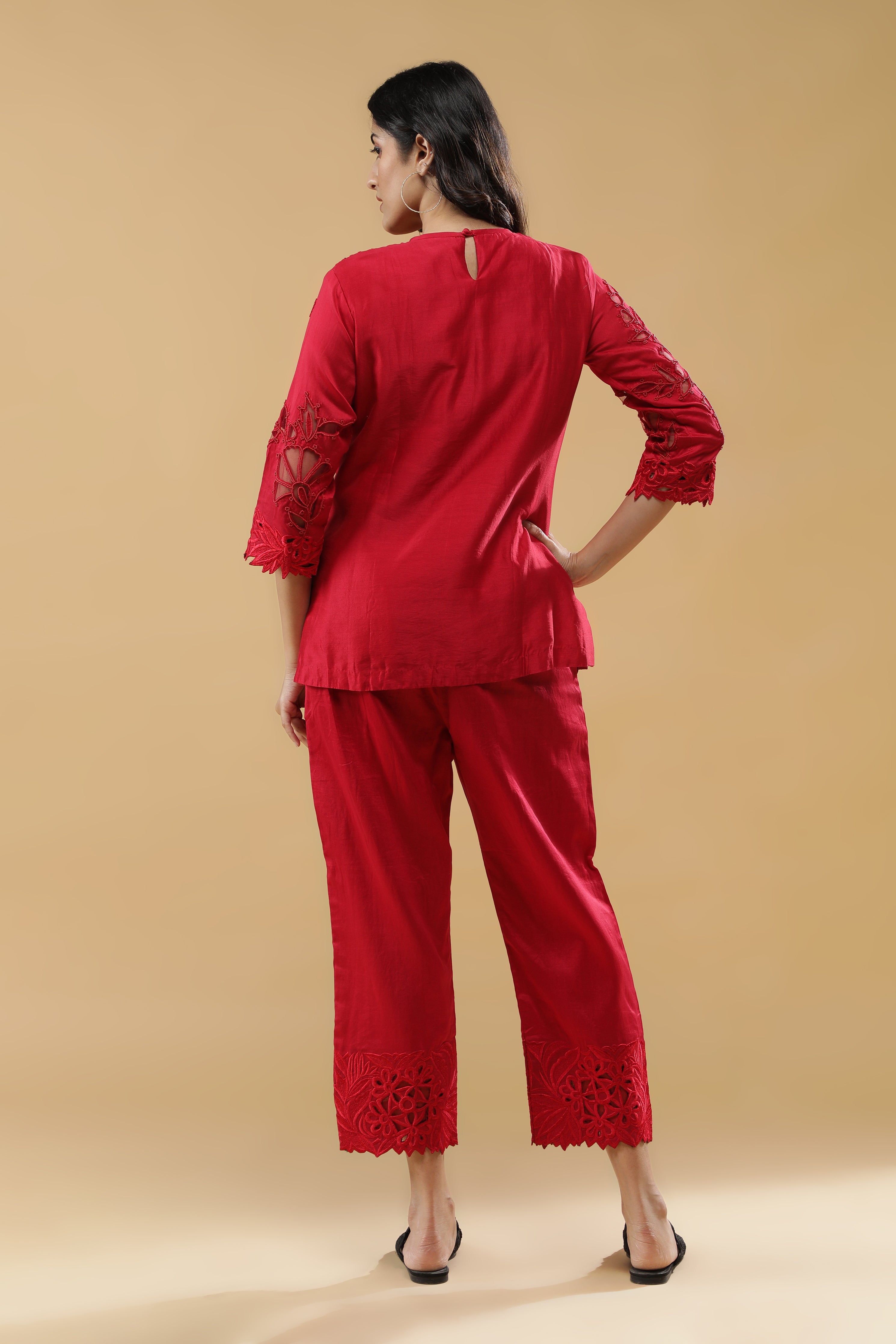 Crimson Red Silk Embroidered Co-Ord Set