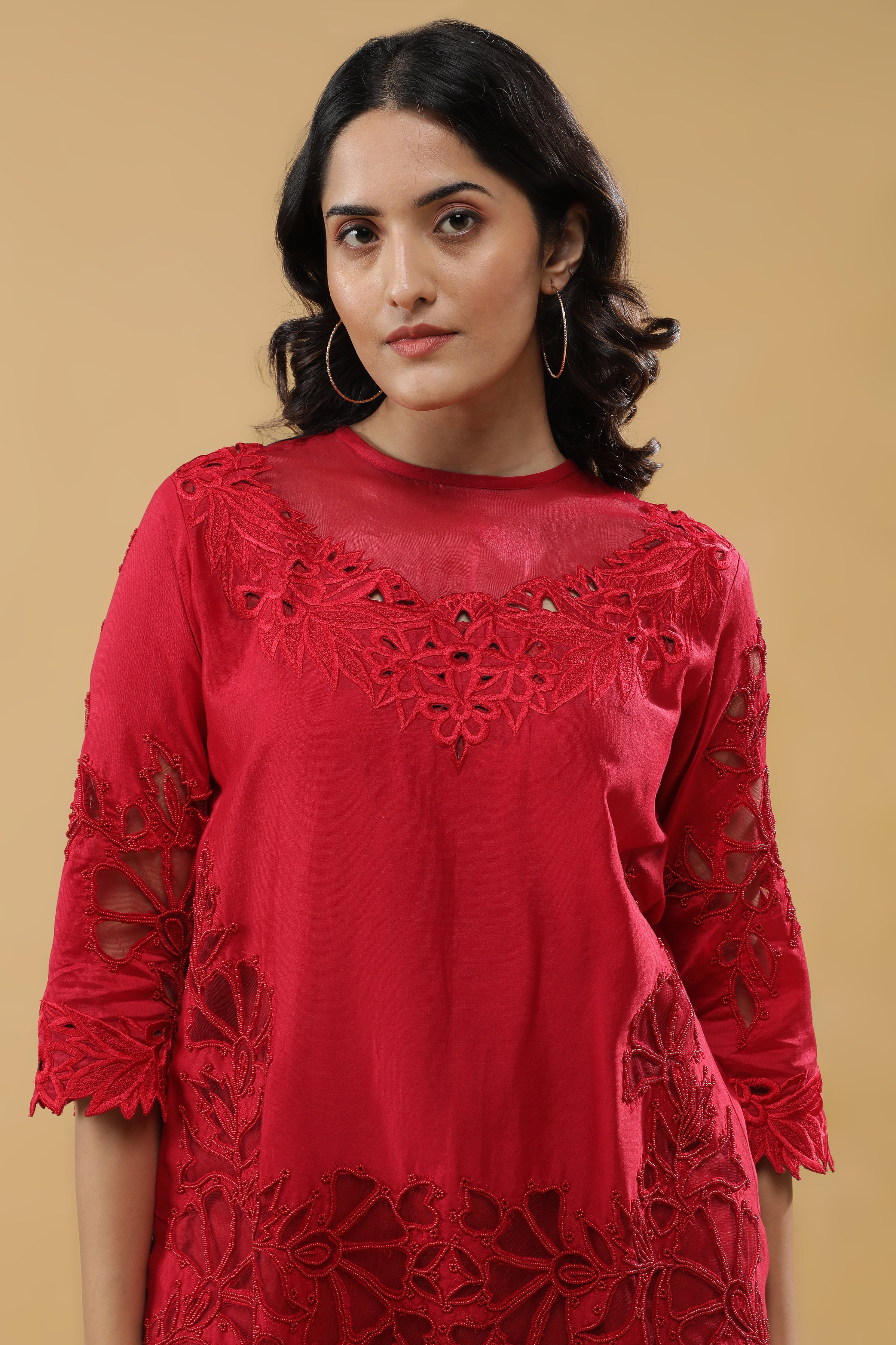 Crimson Red Silk Embroidered Co-Ord Set