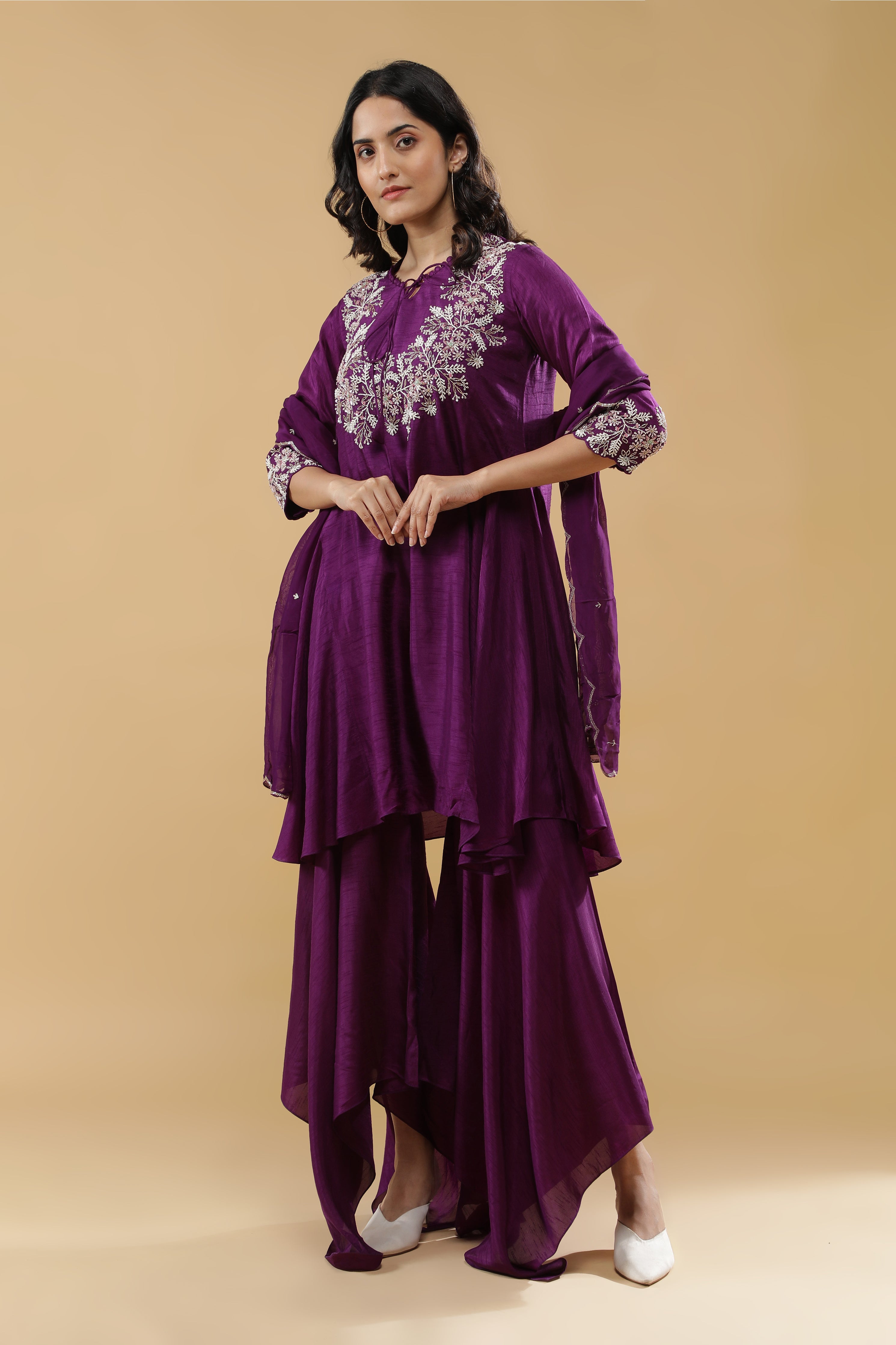 Purple Silk Indo-Western Set