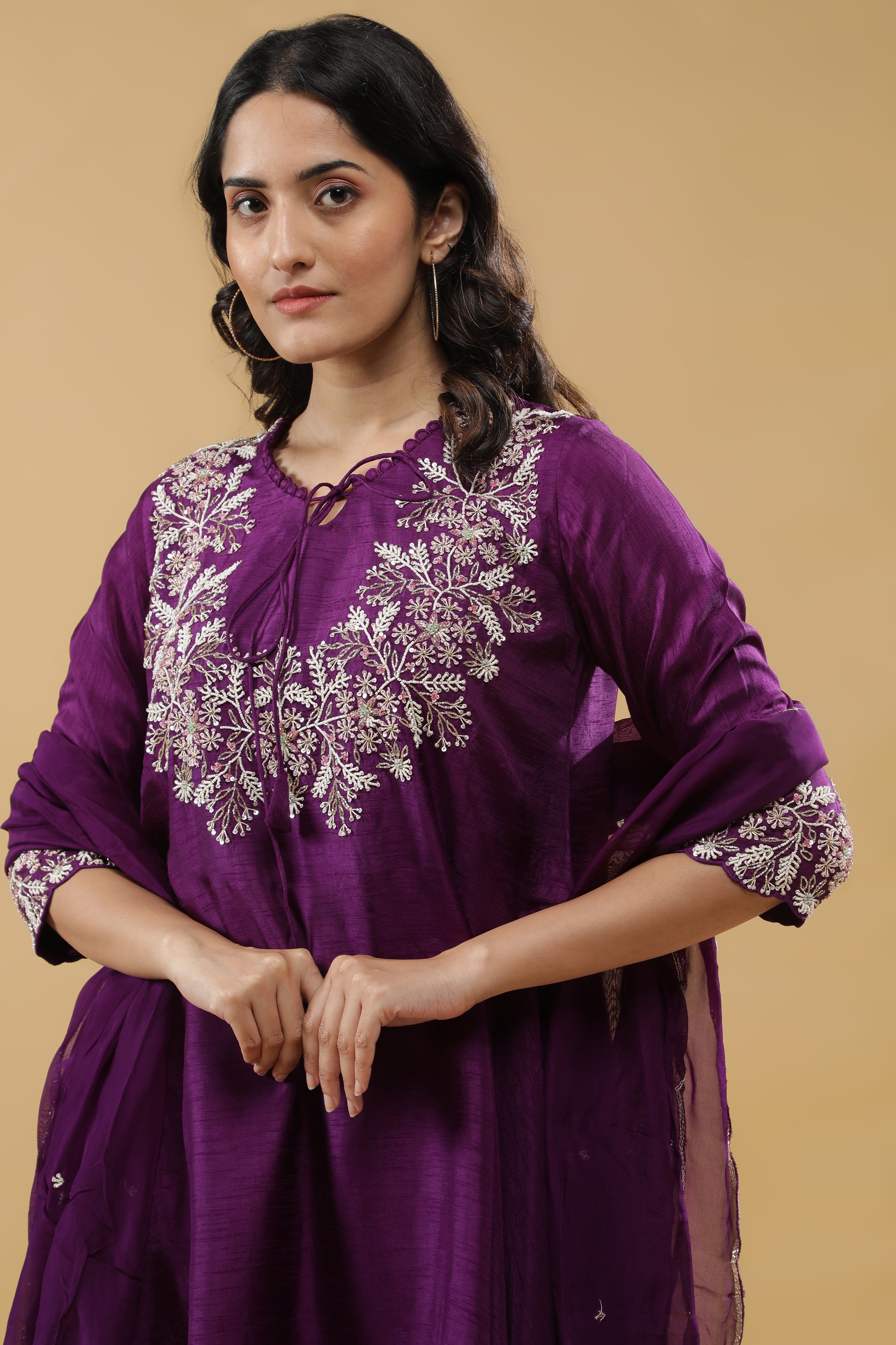 Purple Silk Indo-Western Set