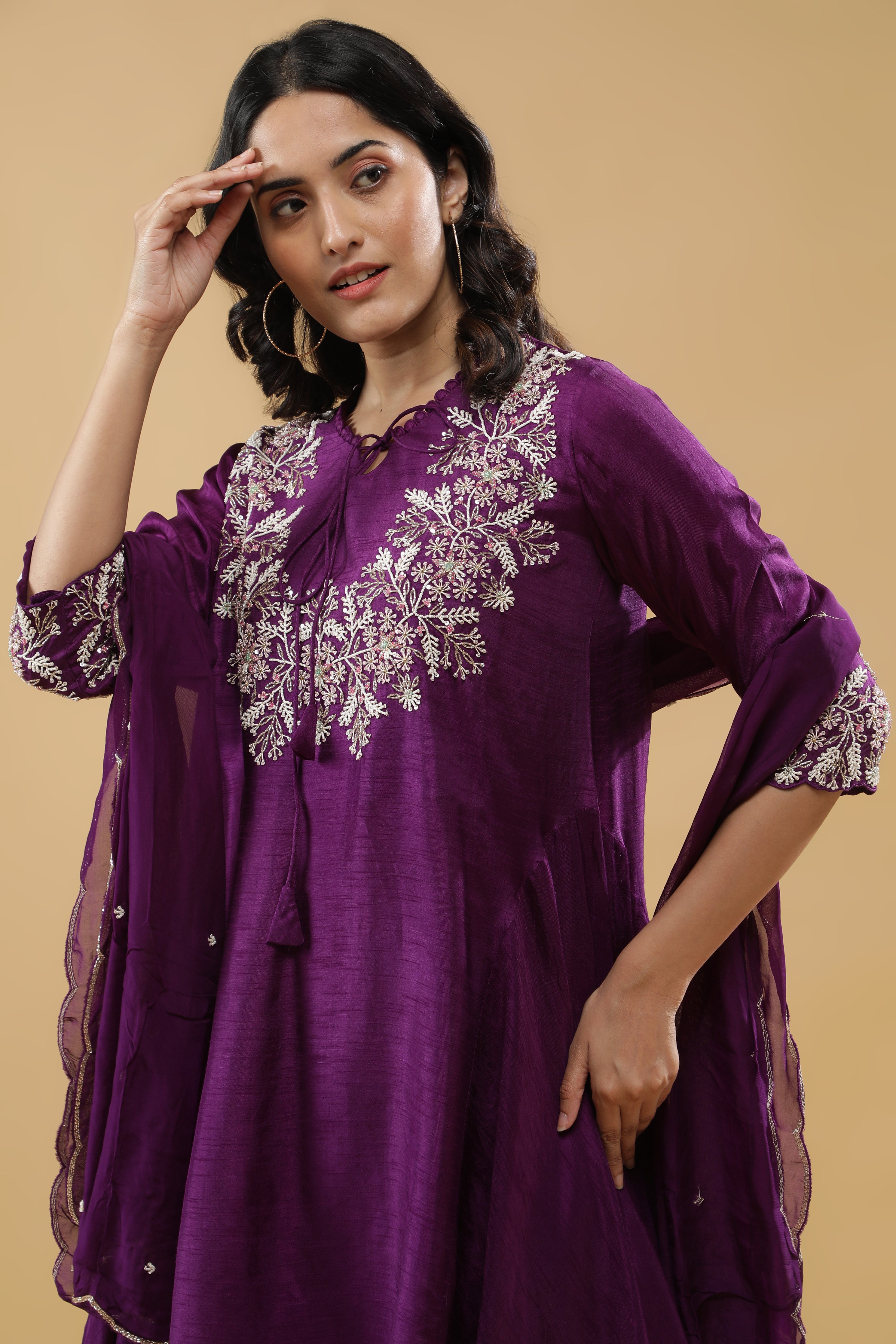 Purple Silk Indo-Western Set