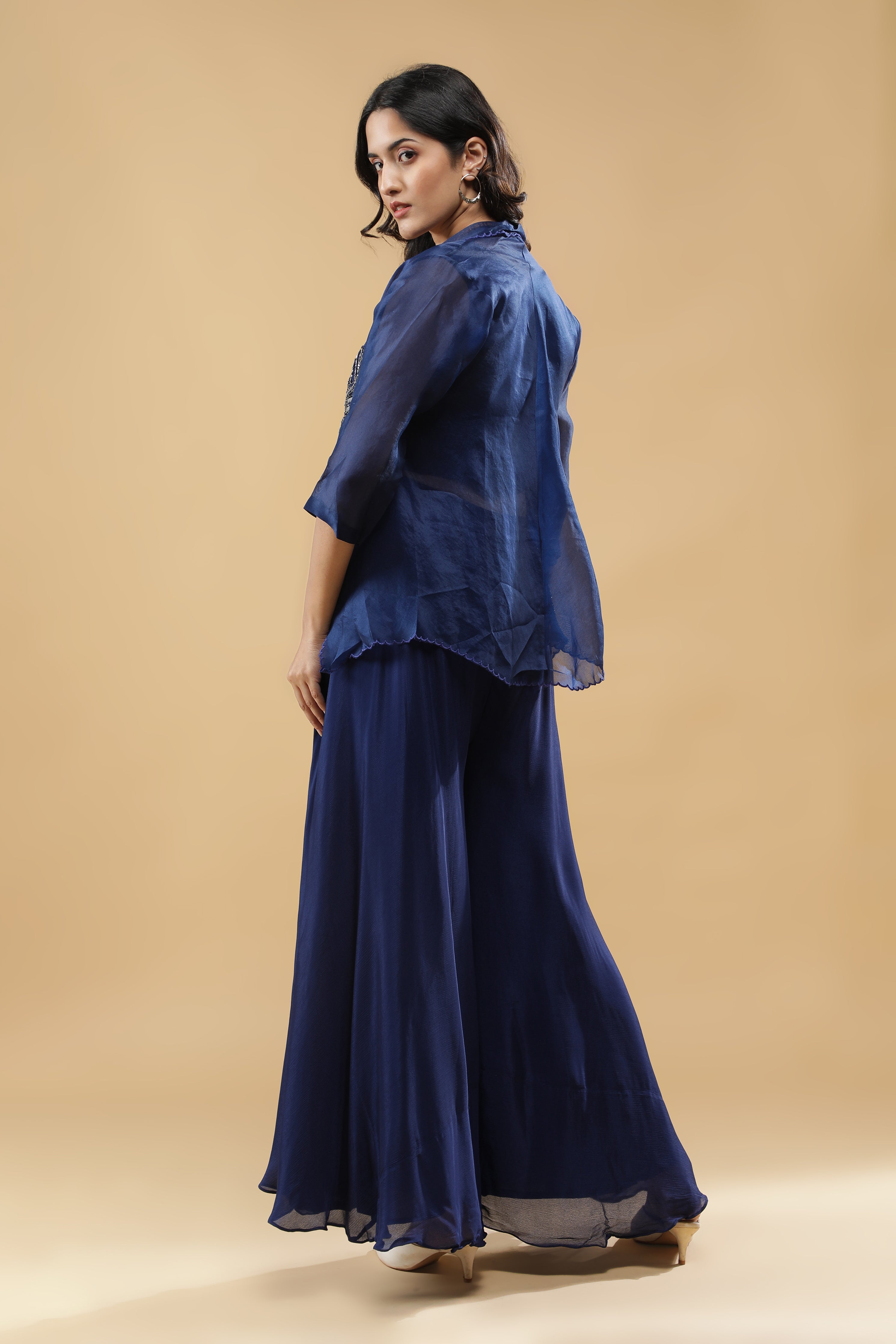 Navy Blue Organza Jacket Set