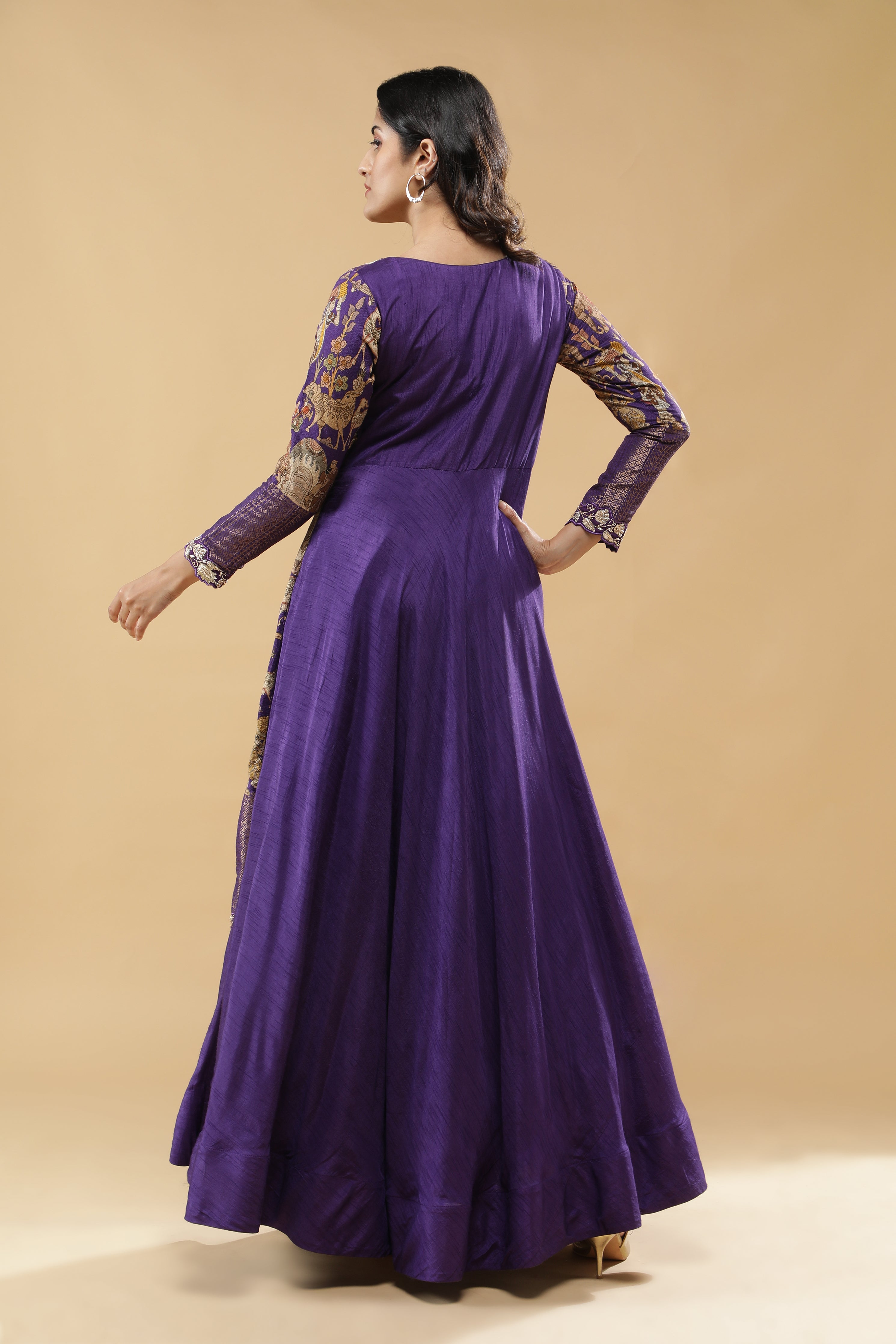 Purple Silk Anarkali Set