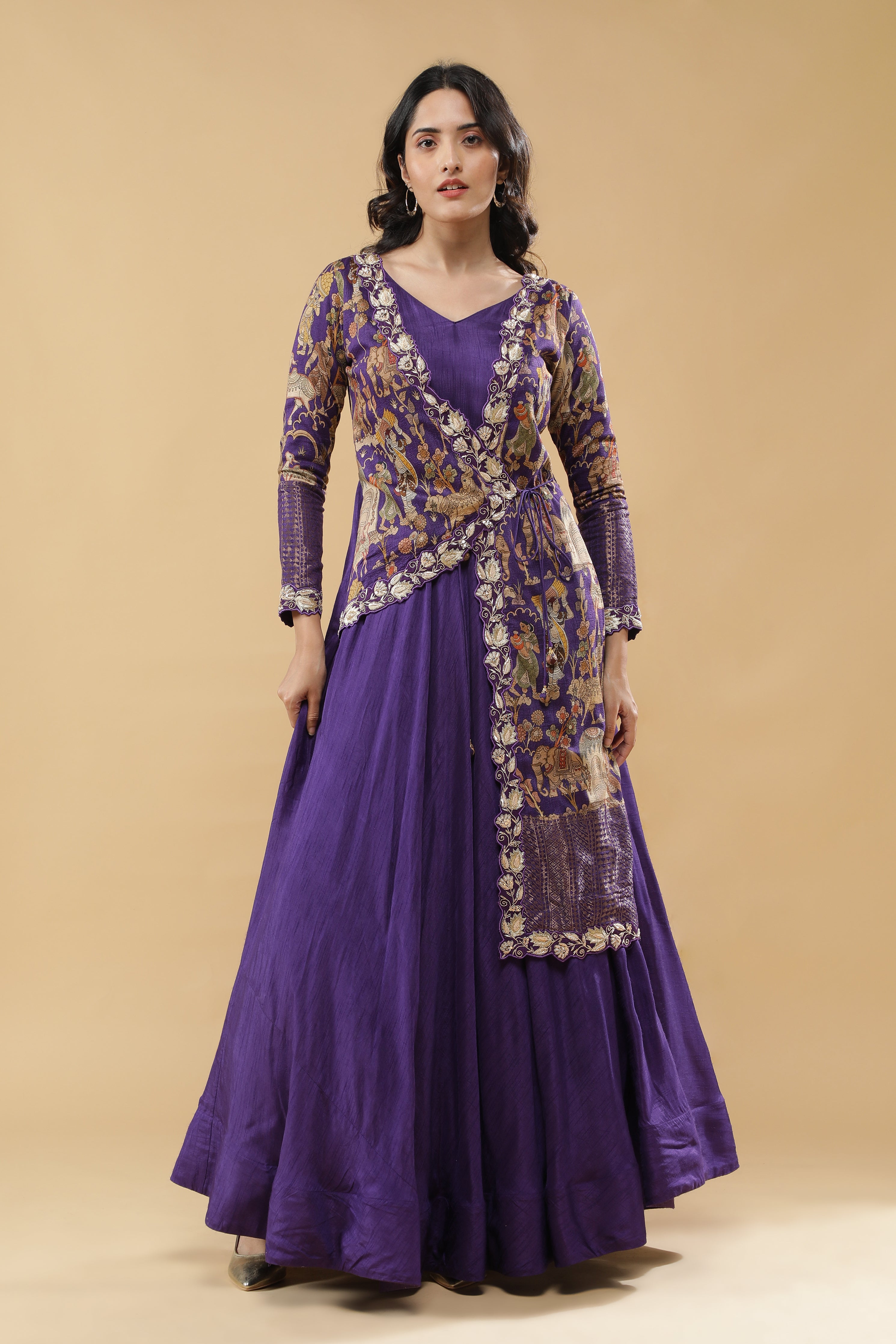 Purple Silk Anarkali Set
