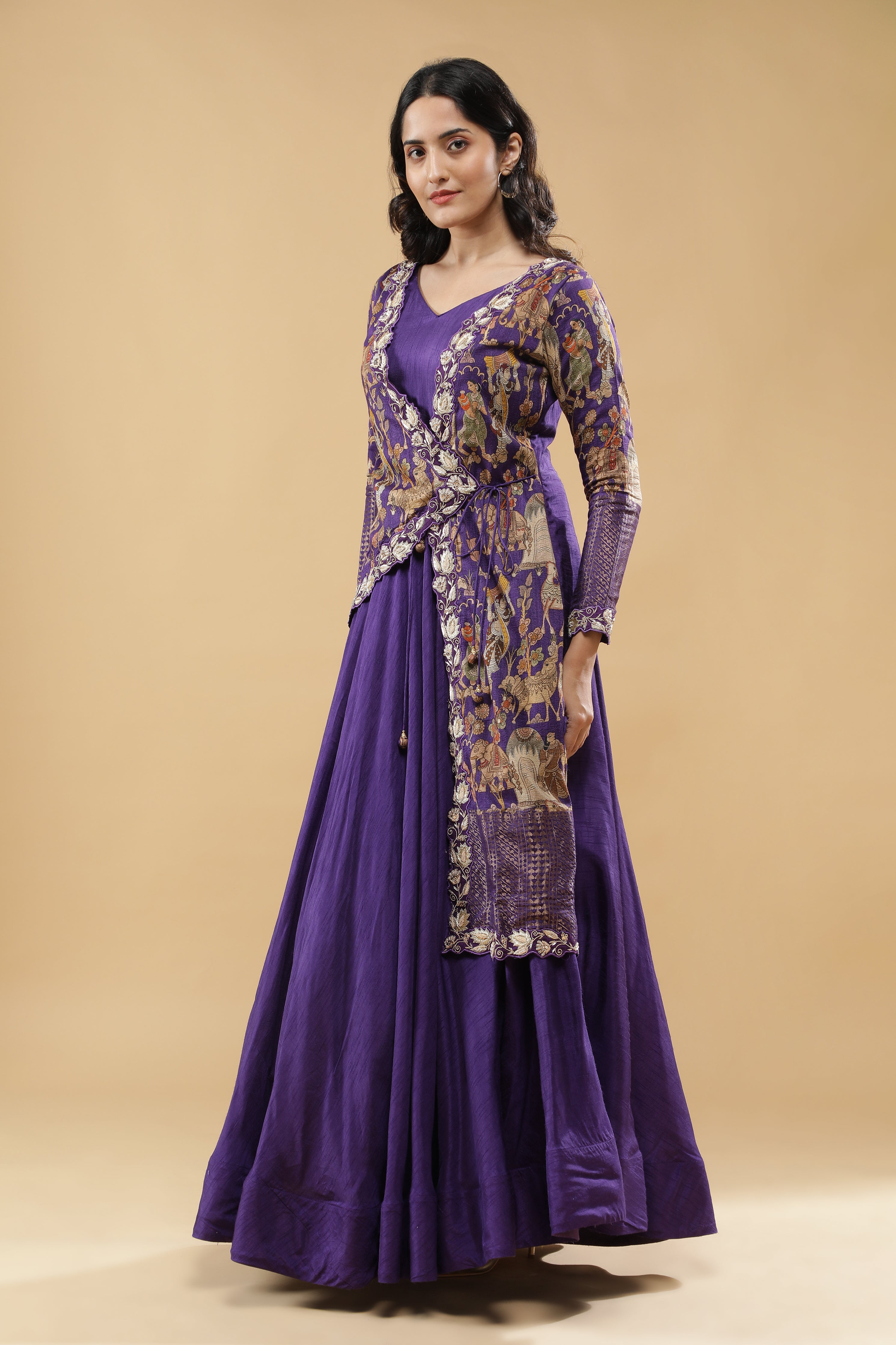 Purple Silk Anarkali Set