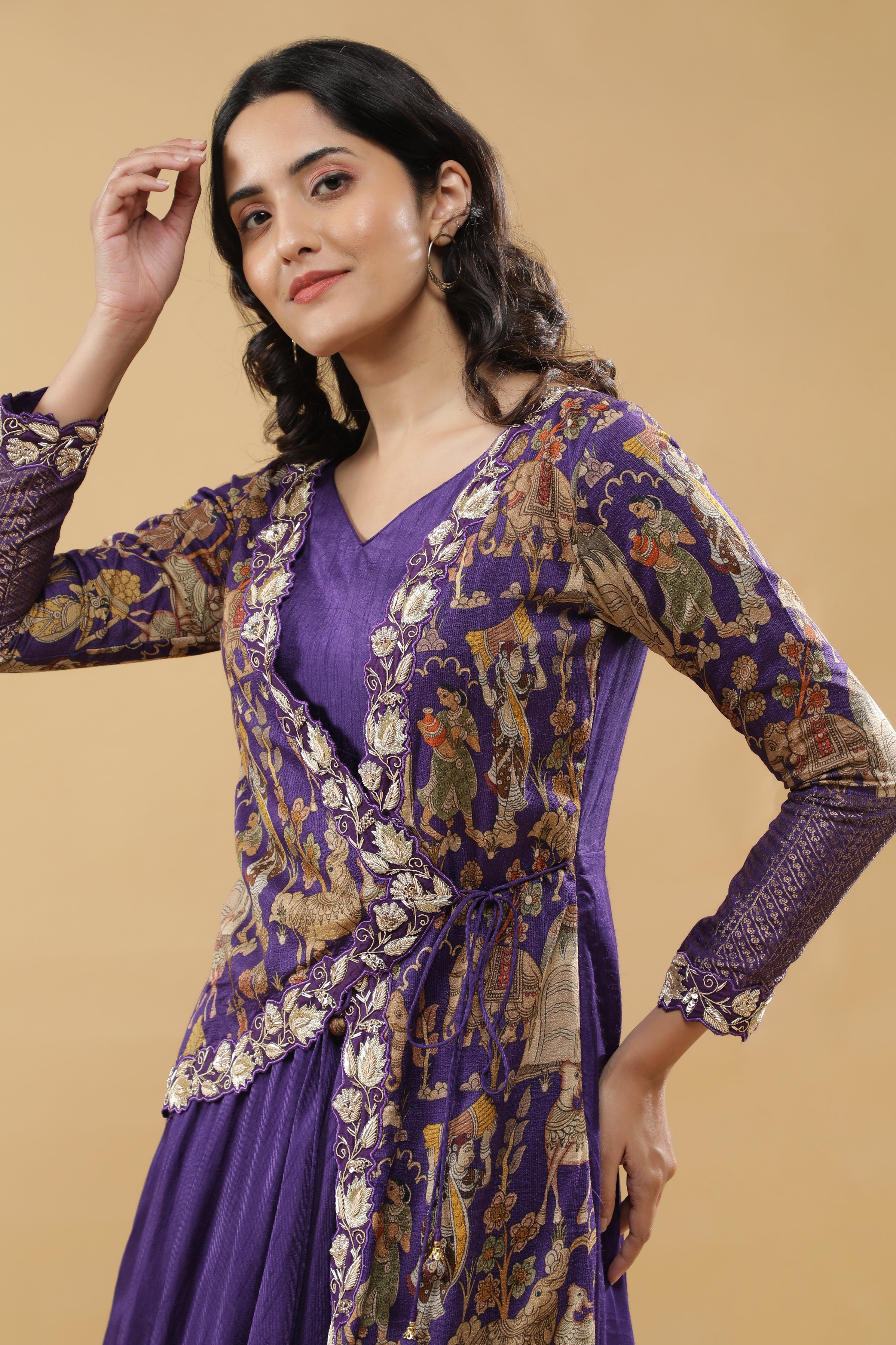 Purple Silk Anarkali Set