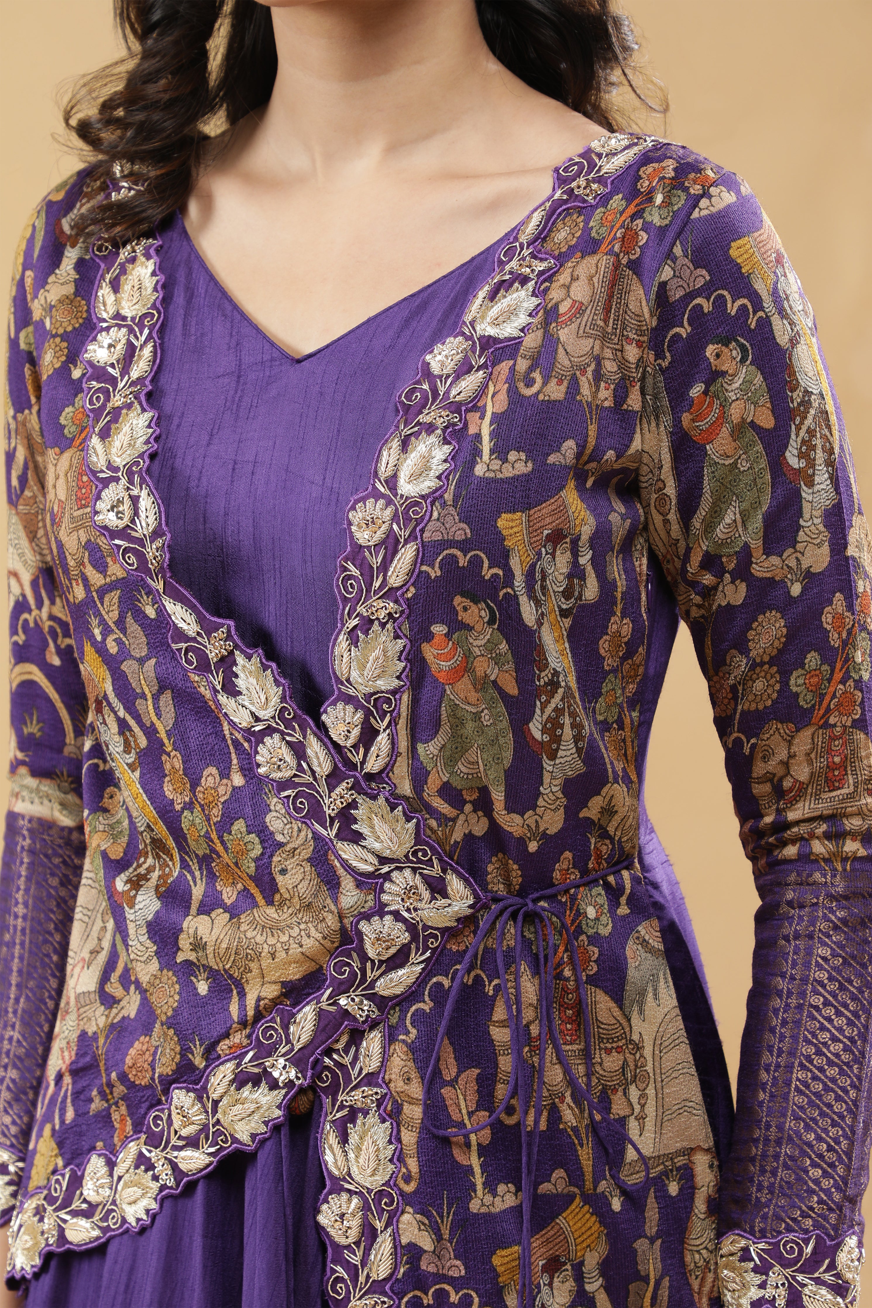 Purple Silk Anarkali Set