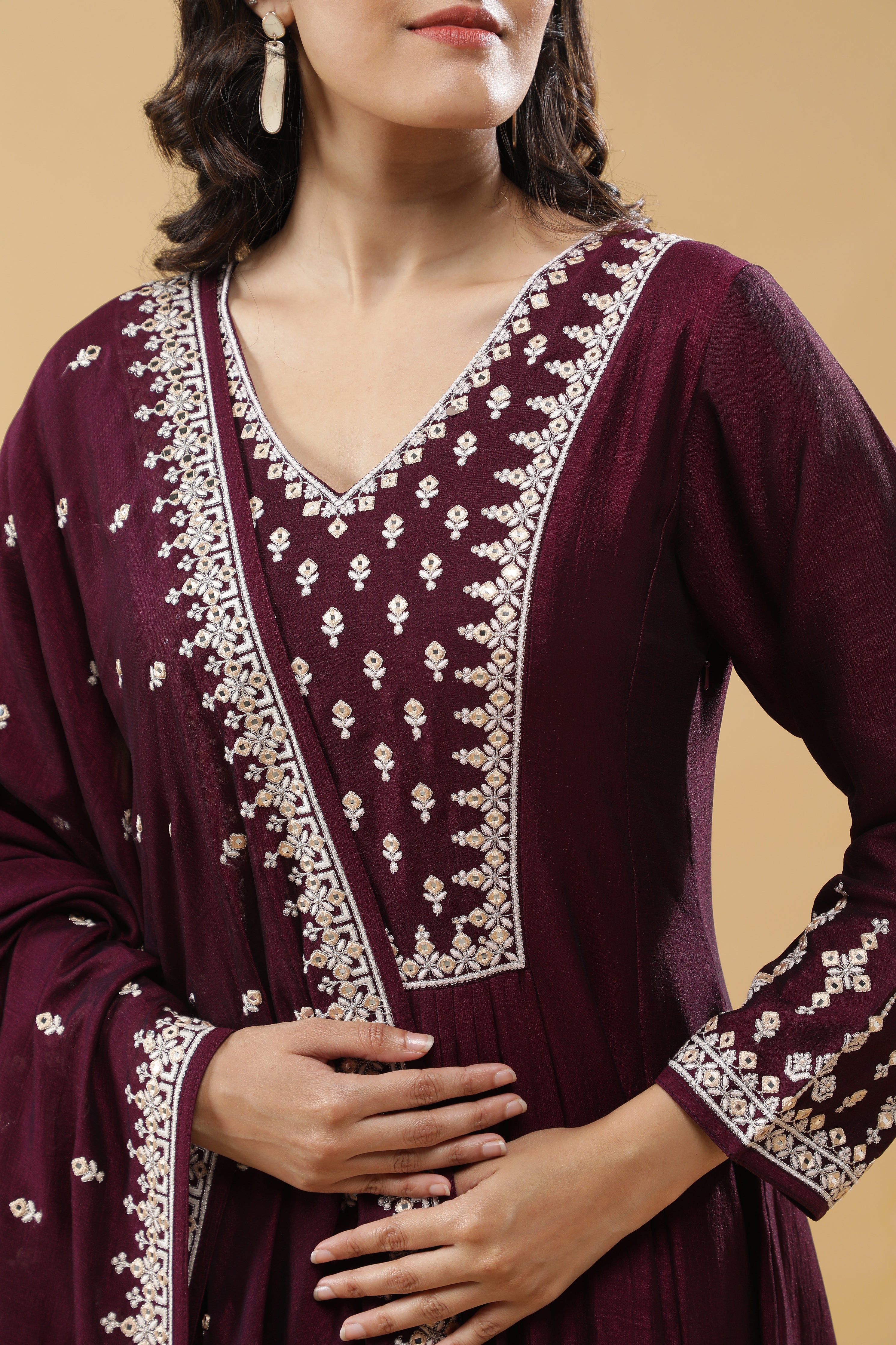 Wine Silk Kurta Set