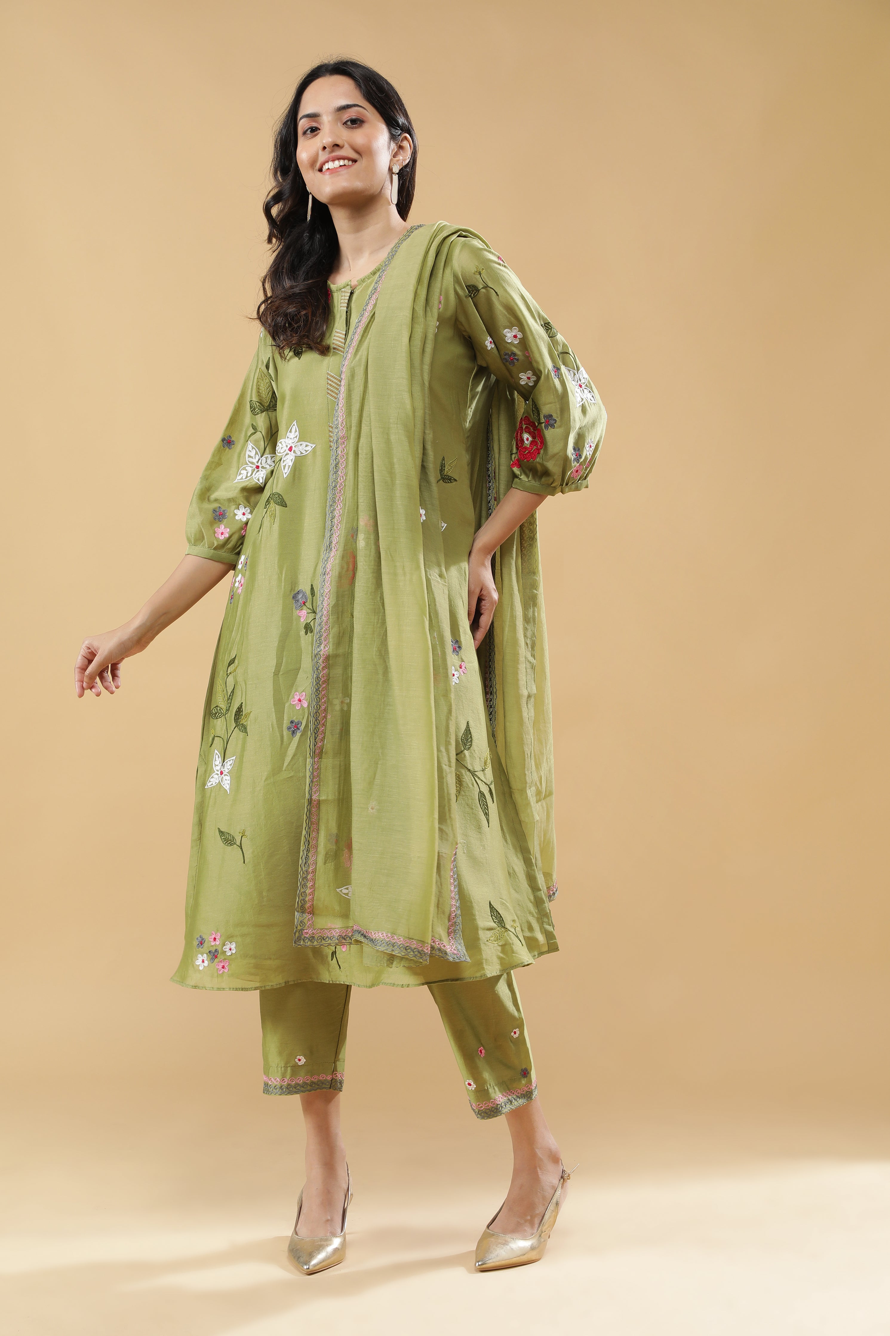 Sage Green  Floral Embroidered Salwar Set