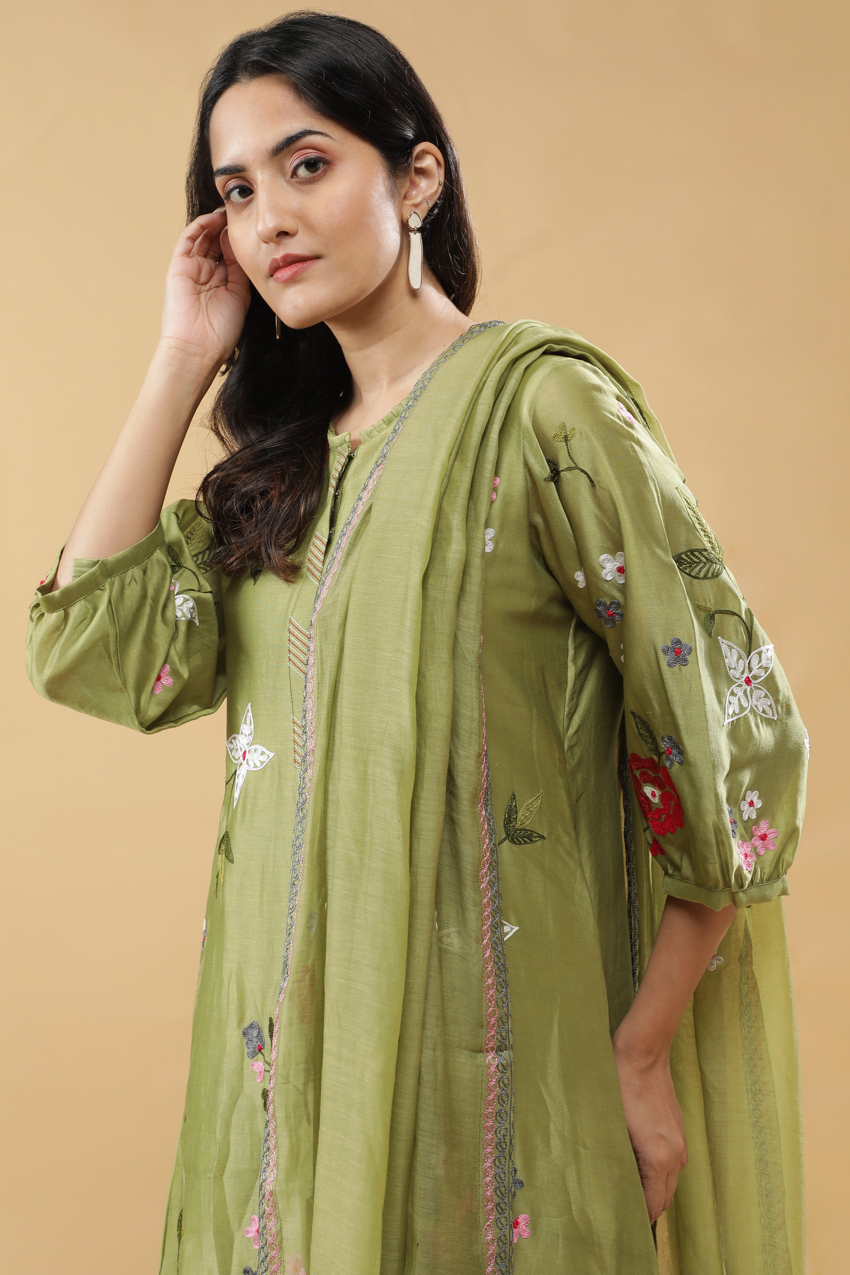 Sage Green  Floral Embroidered Salwar Set