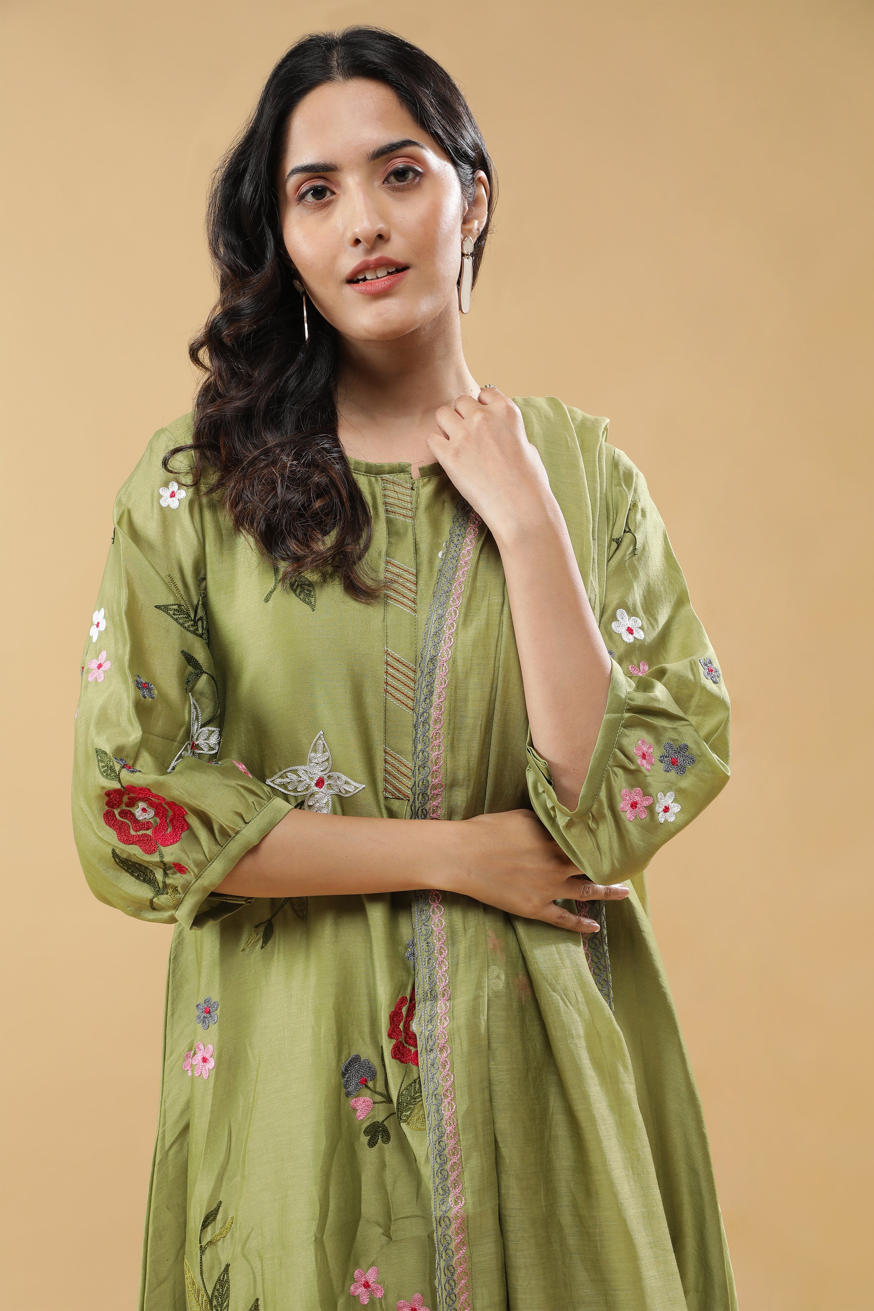 Sage Green  Floral Embroidered Salwar Set