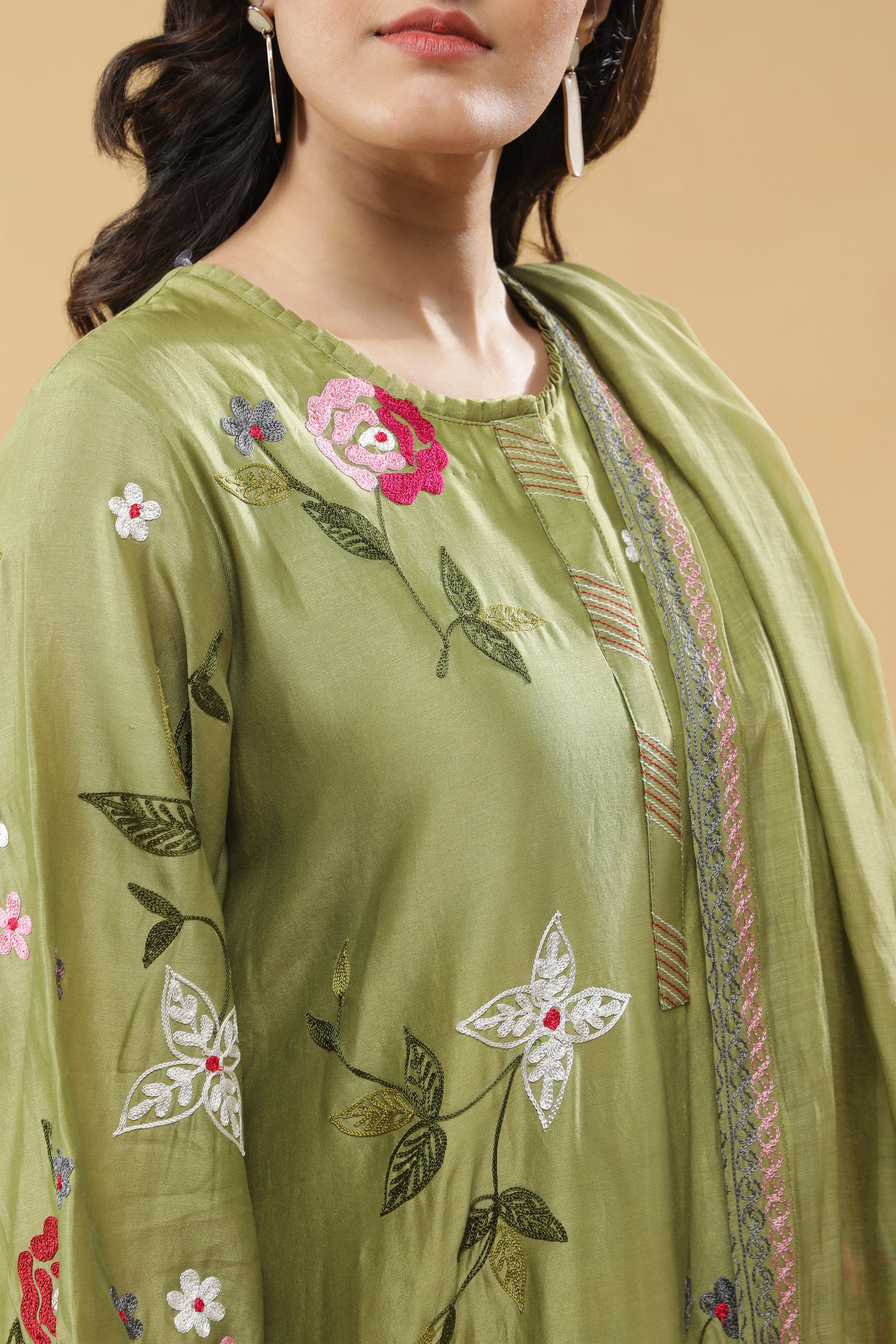 Sage Green  Floral Embroidered Salwar Set