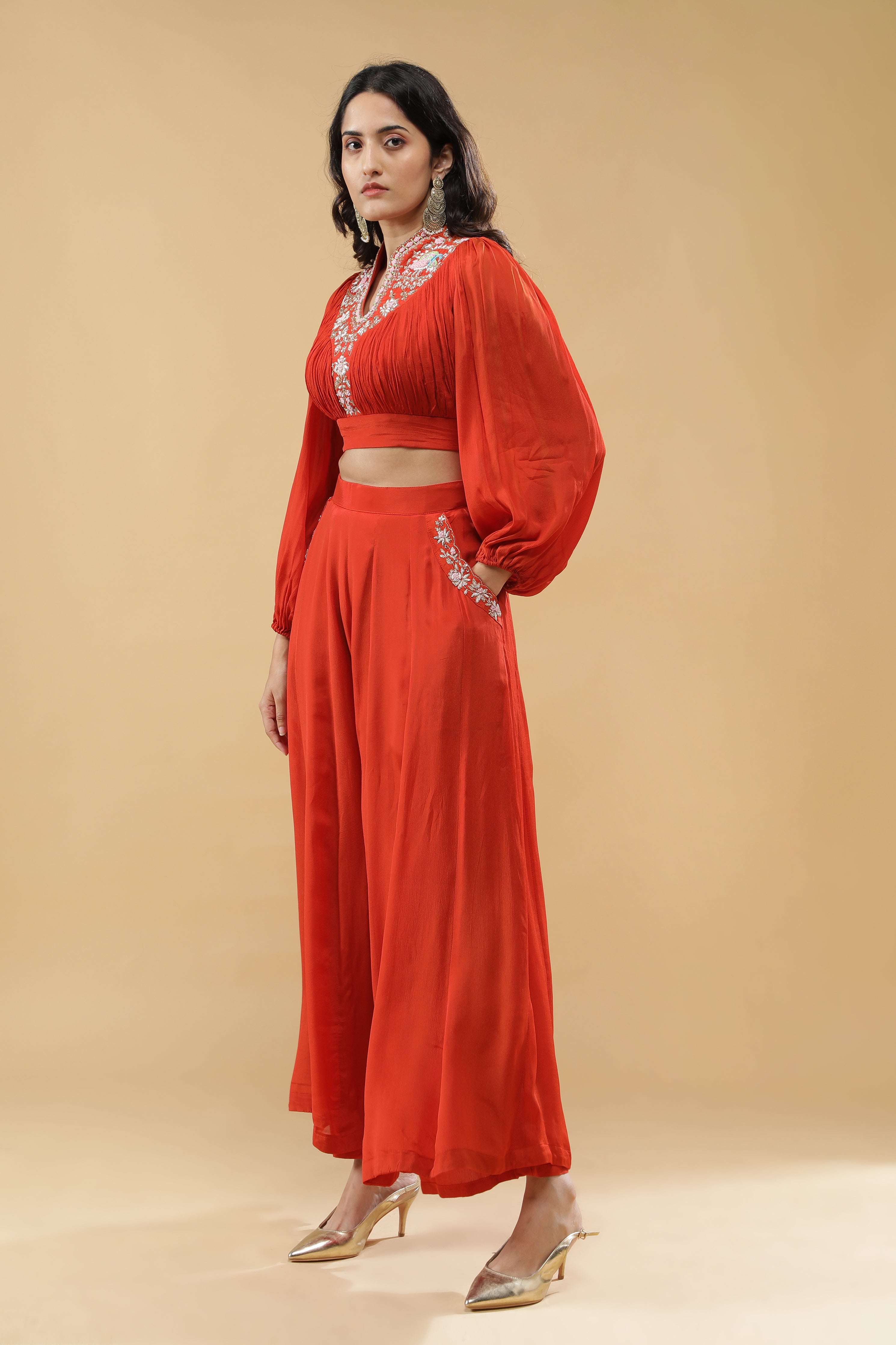 Rust Orange Embroidered Co-ord Set