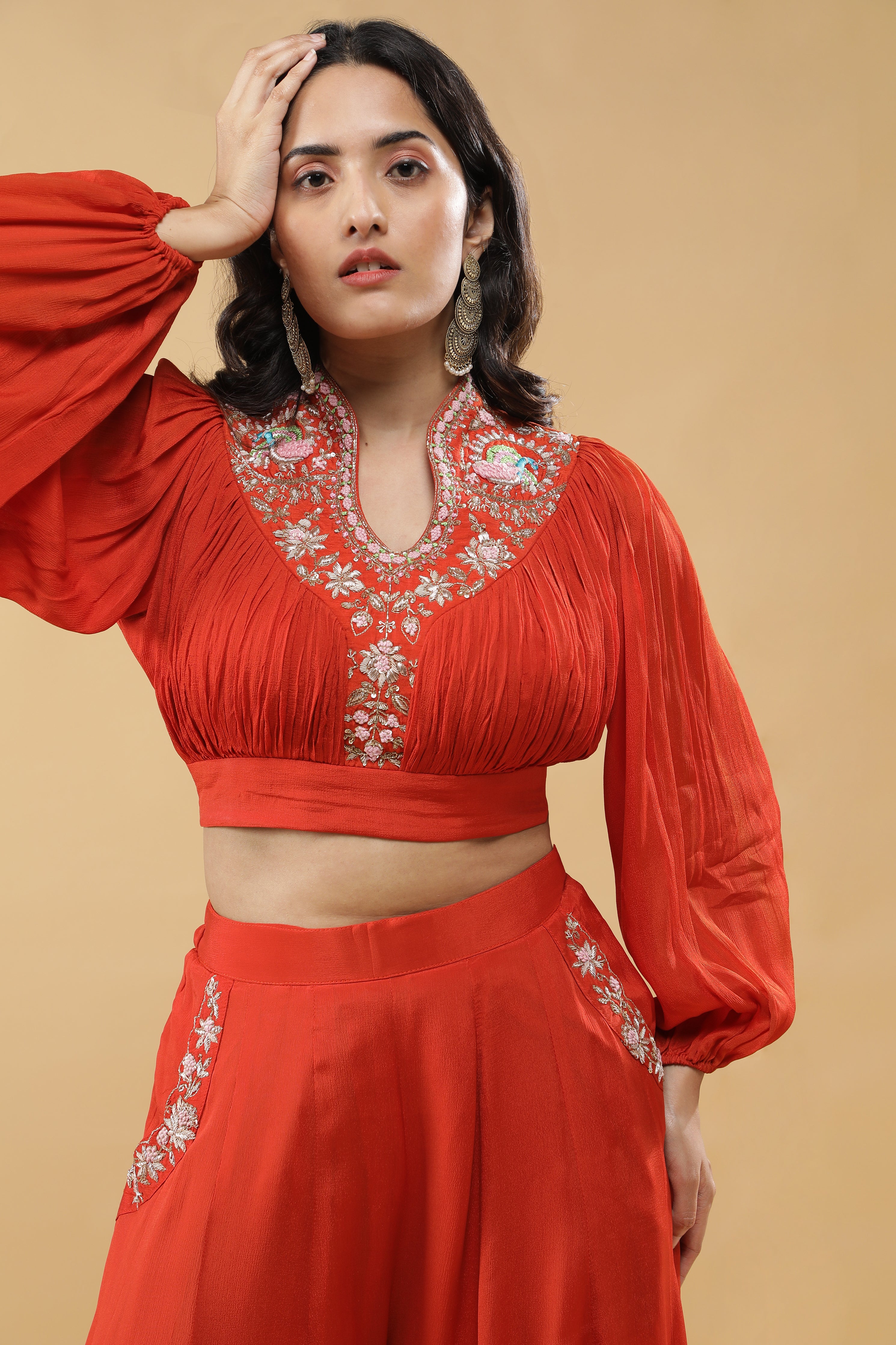 Rust Orange Embroidered Co-ord Set