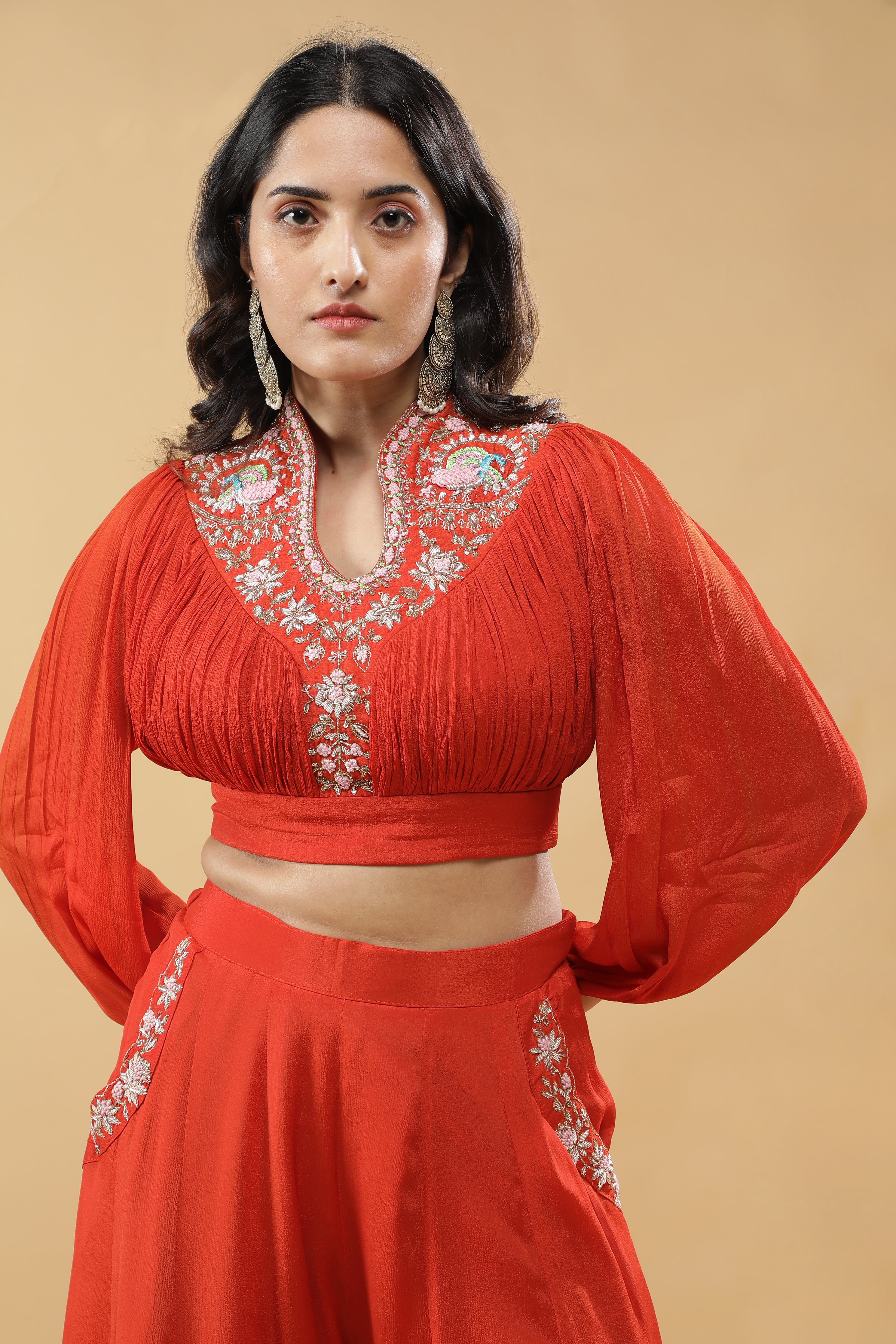 Rust Orange Embroidered Co-ord Set