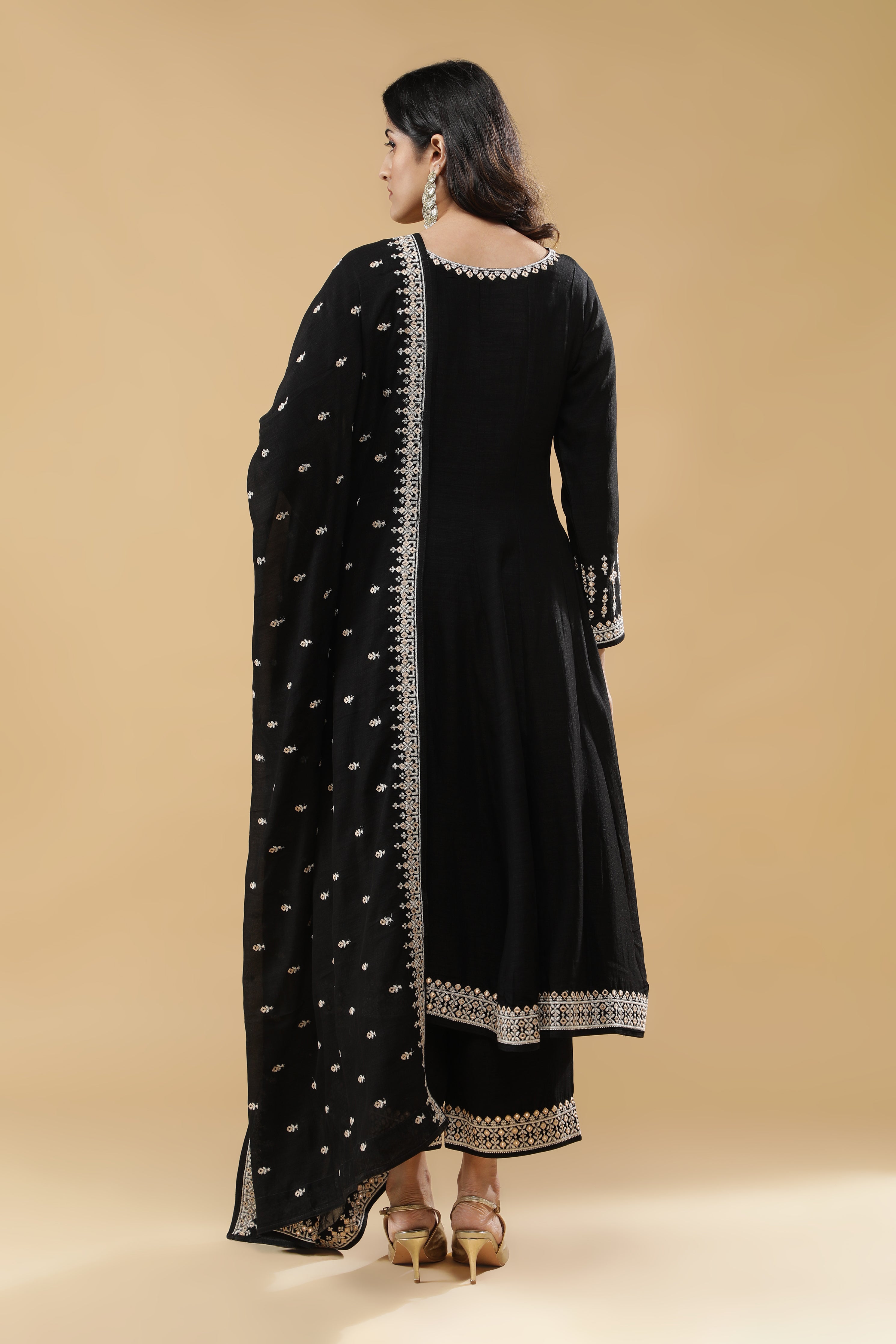 Black Silk Anarkali Set