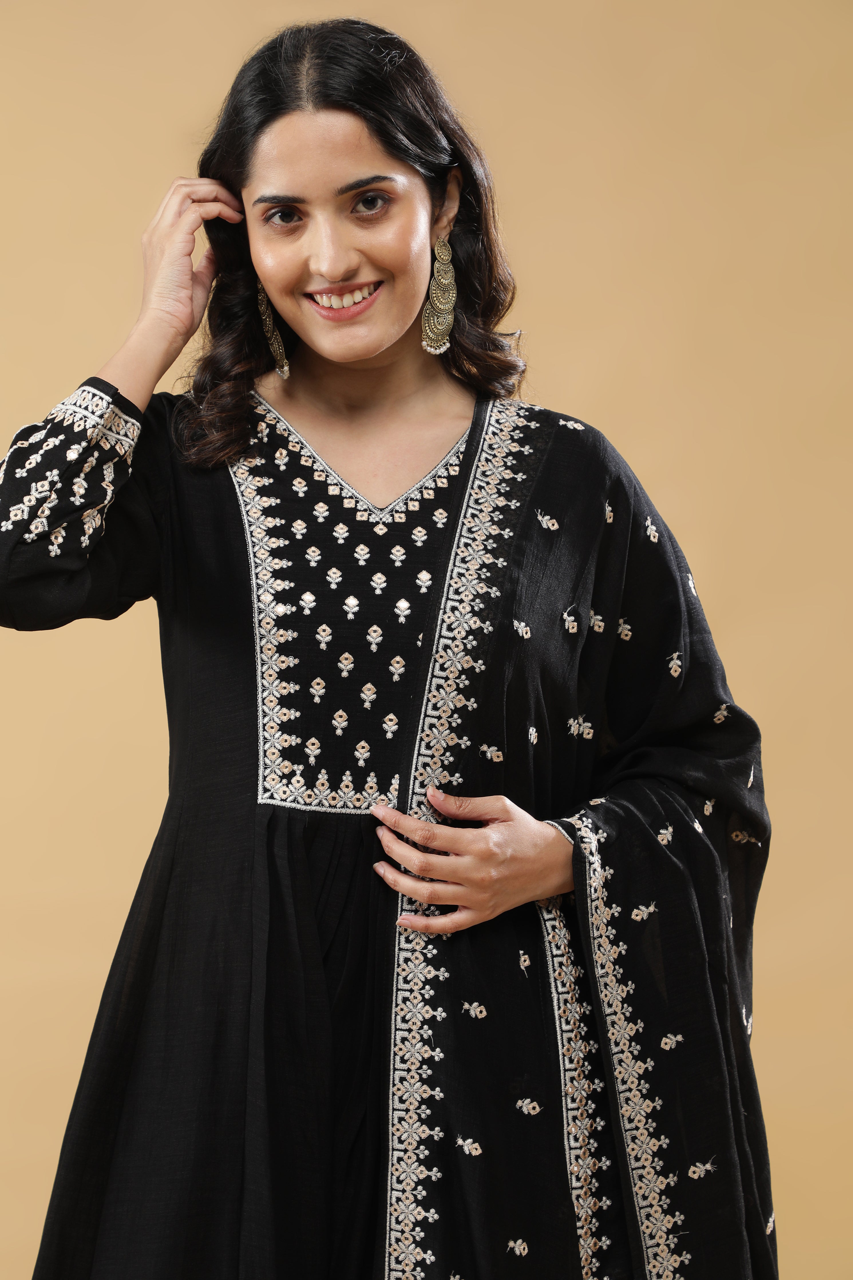 Black Silk Anarkali Set